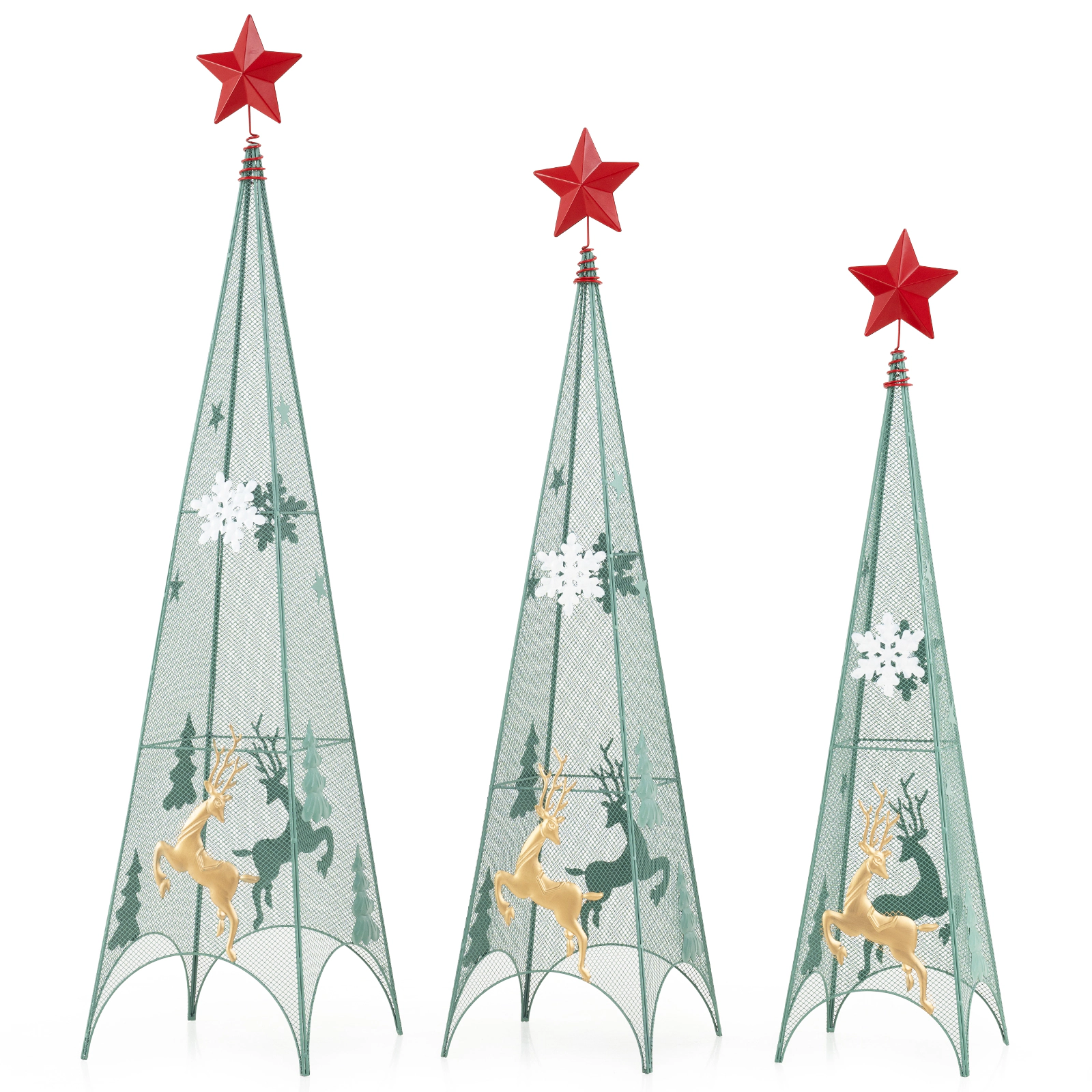 SlickBlue Set of 3 Metal Christmas Trees with Star Toppers