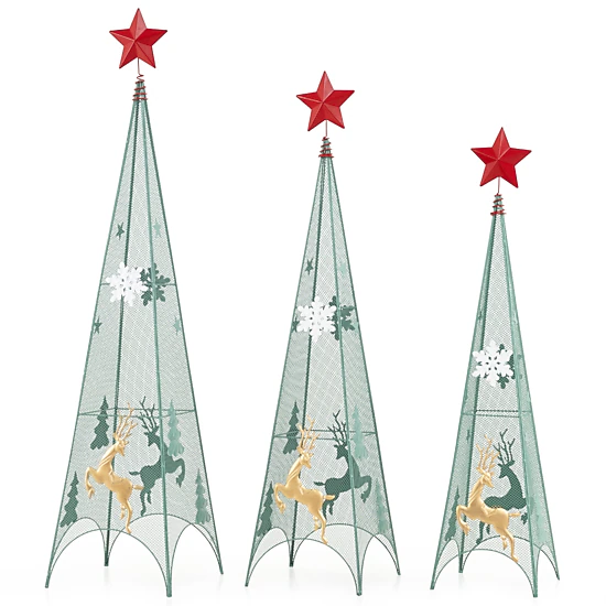 SlickBlue Set of 3 Metal Christmas Trees with Star Toppers