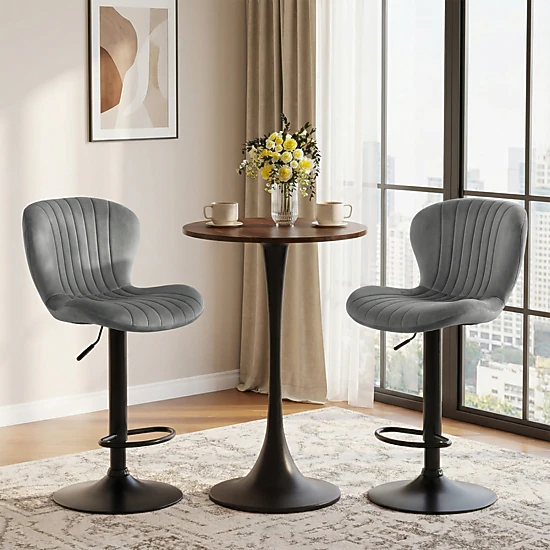 LJG Adjustable Counter Height Chairs Set of 2 with Velvet Upholstered Backrests