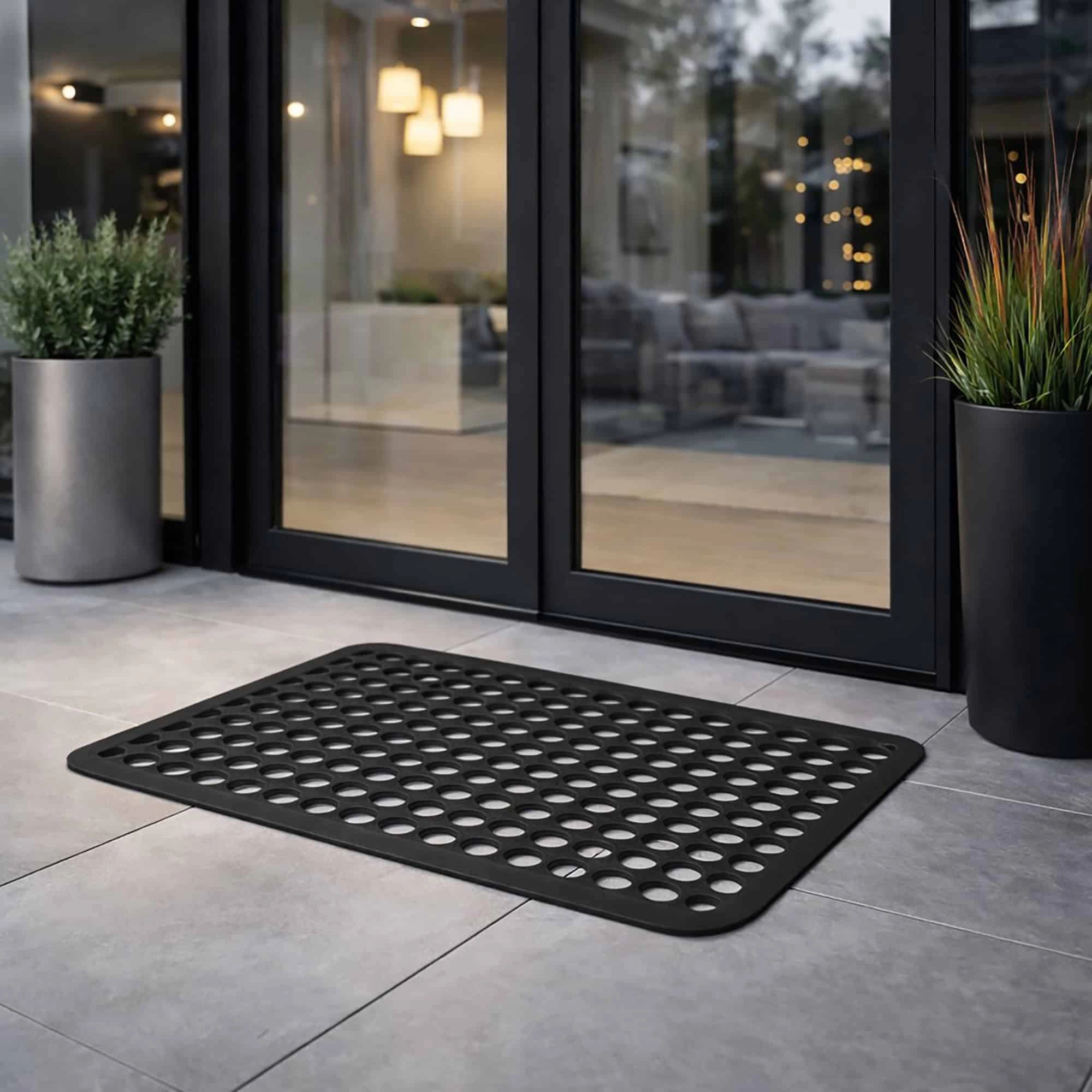 Evideco French Home Goods Black Harold Railing Rubber Doormat 24 x 16 Inches