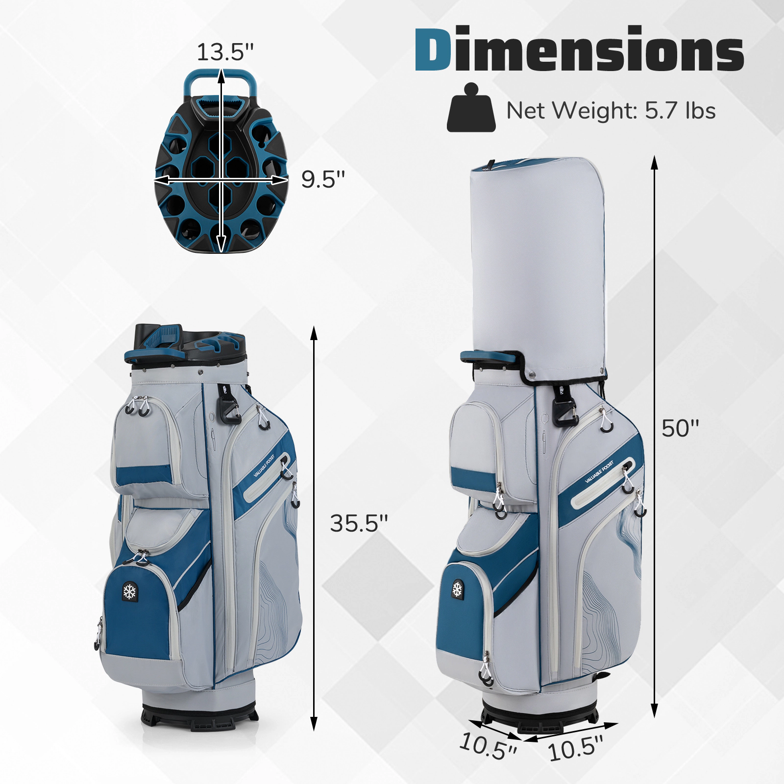 SUGIFT Golf Cart Bag Navy with 14-Way Full Length Dividers and 11 Pockets