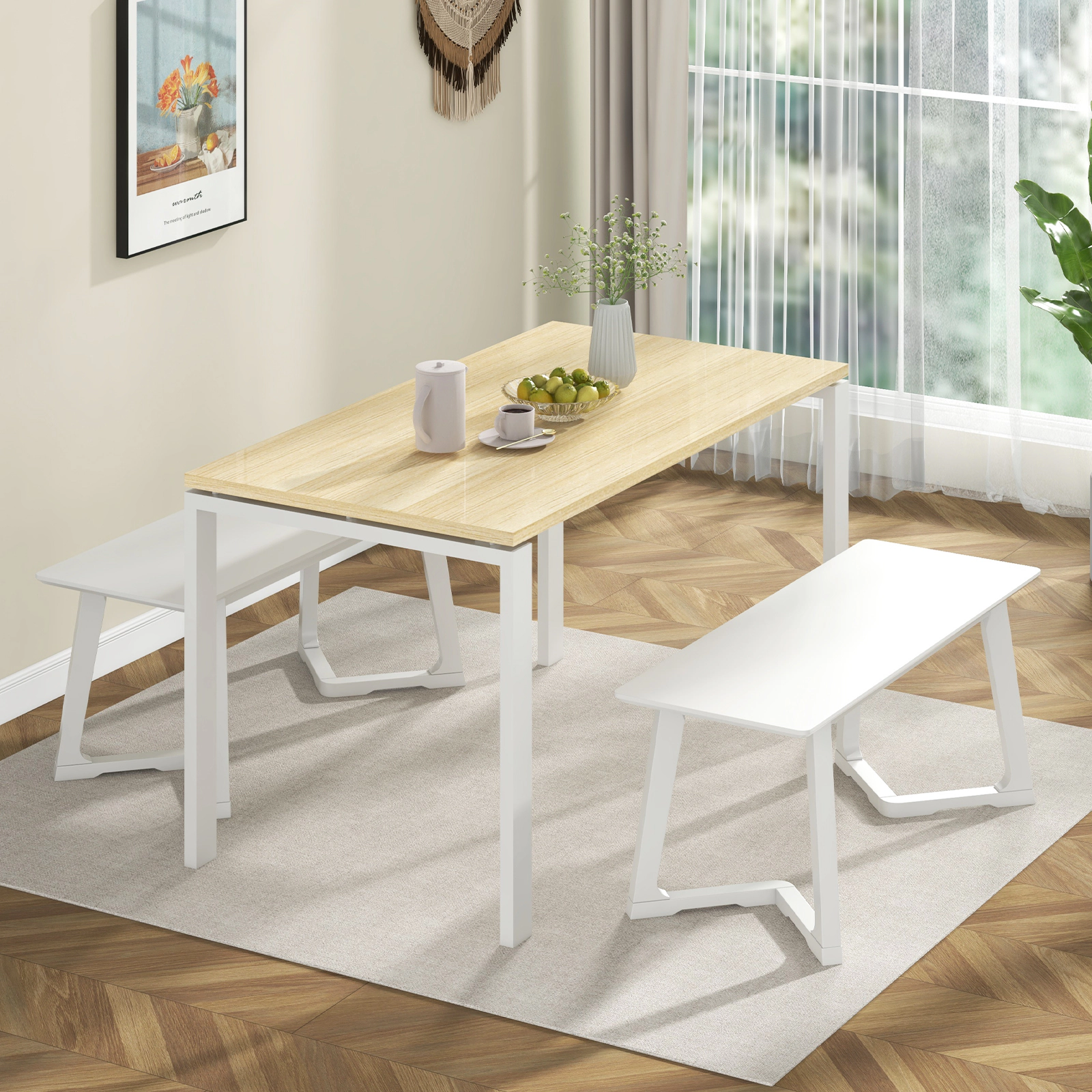 SUGIFT 42-in Modern Entryway and Dining Bench with Rubber Wood Legs 342-lb Capacity 42 x 16 x 17.5-in White