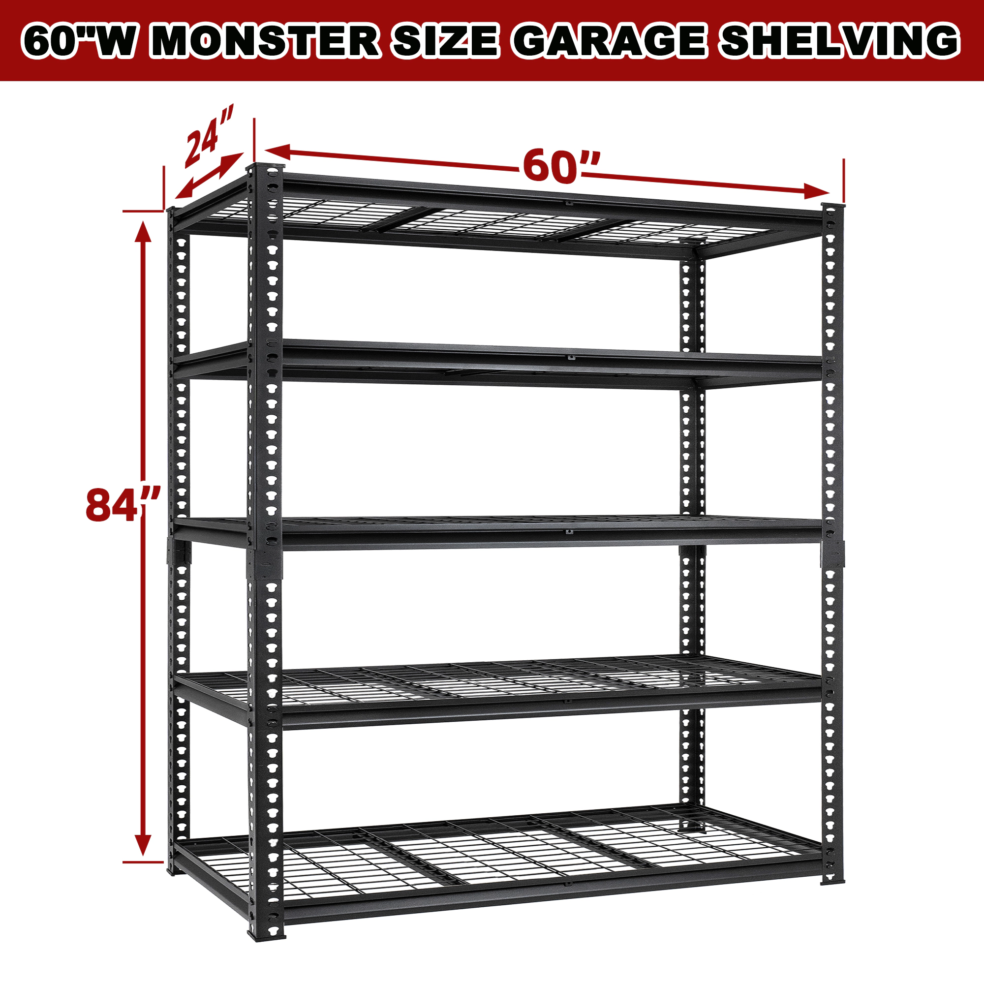Flynama 5-Shelf Steel Heavy-Duty Adjustable Garage Storage Shelving Unit in Black (60 in. W x 84 in. H x 24 in. D)