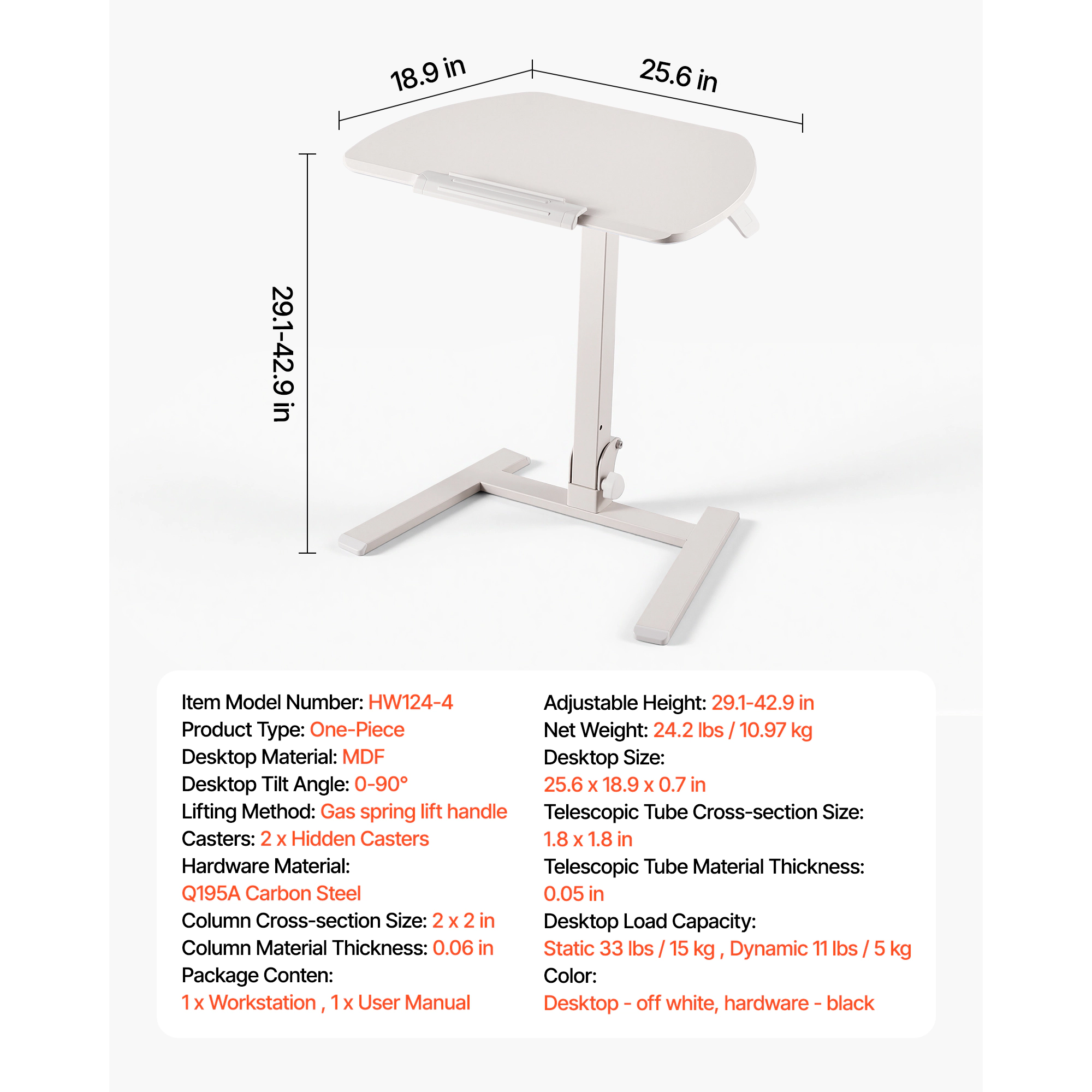 HONGGE Standing Desk, Adjustable Height Mobile Stand Up Desk with Casters, Small Computer Sit