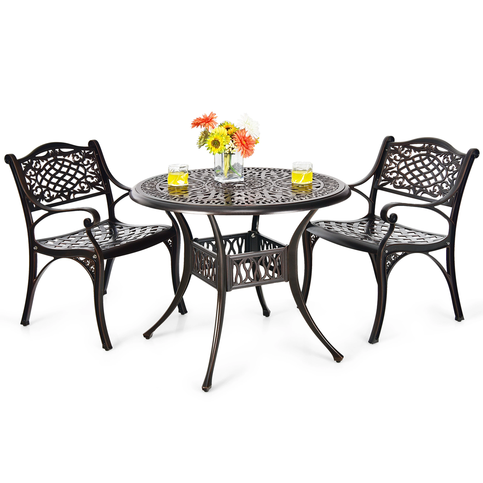 LJG 2-Piece Outdoor Cast Aluminum Chairs with Armrests and Curved Seats