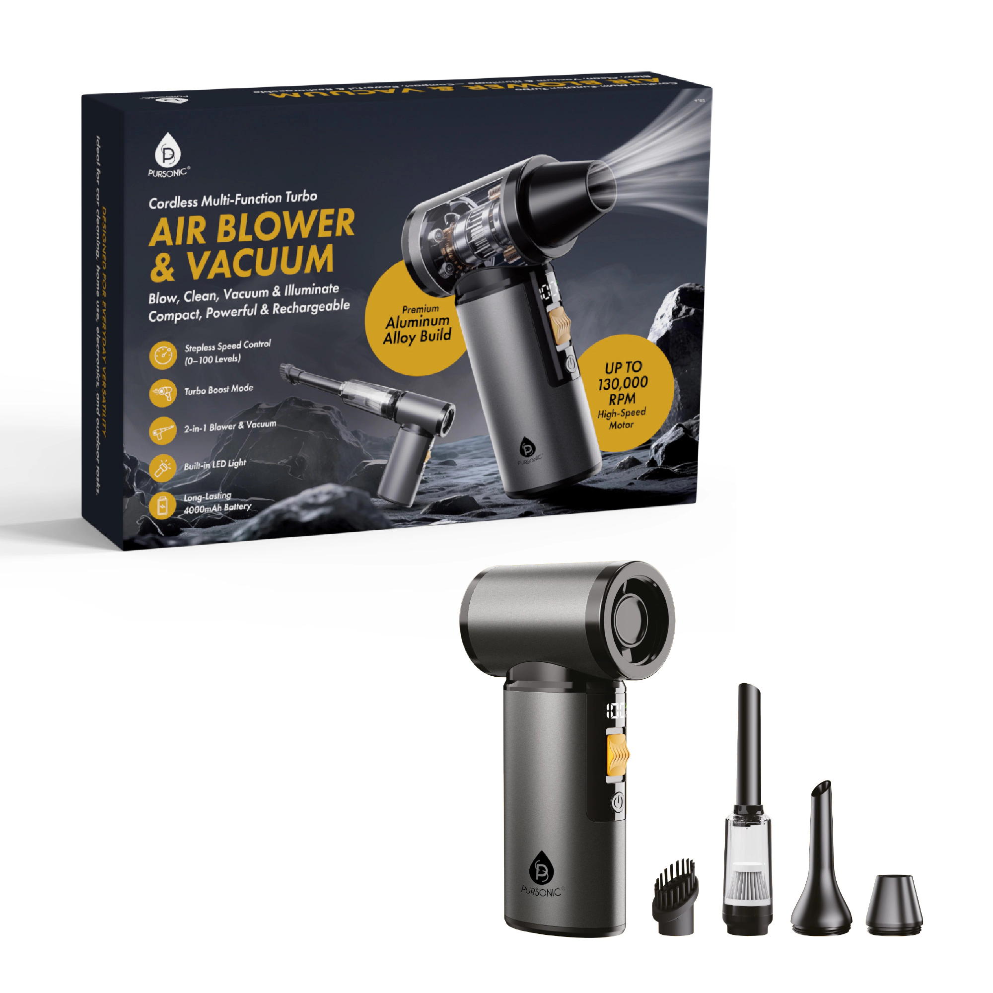 Pursonic Unisex Cordless Multi-Function Turbo Air Blower & Vacuum