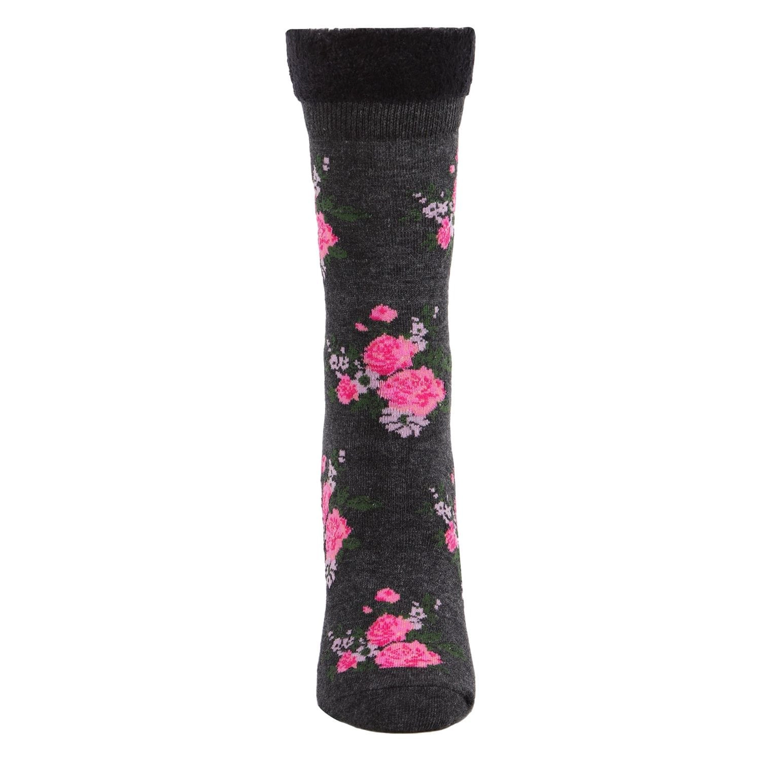MeMoi Women's Rosie Chenille Cuff Embroidered Flower Crew Socks