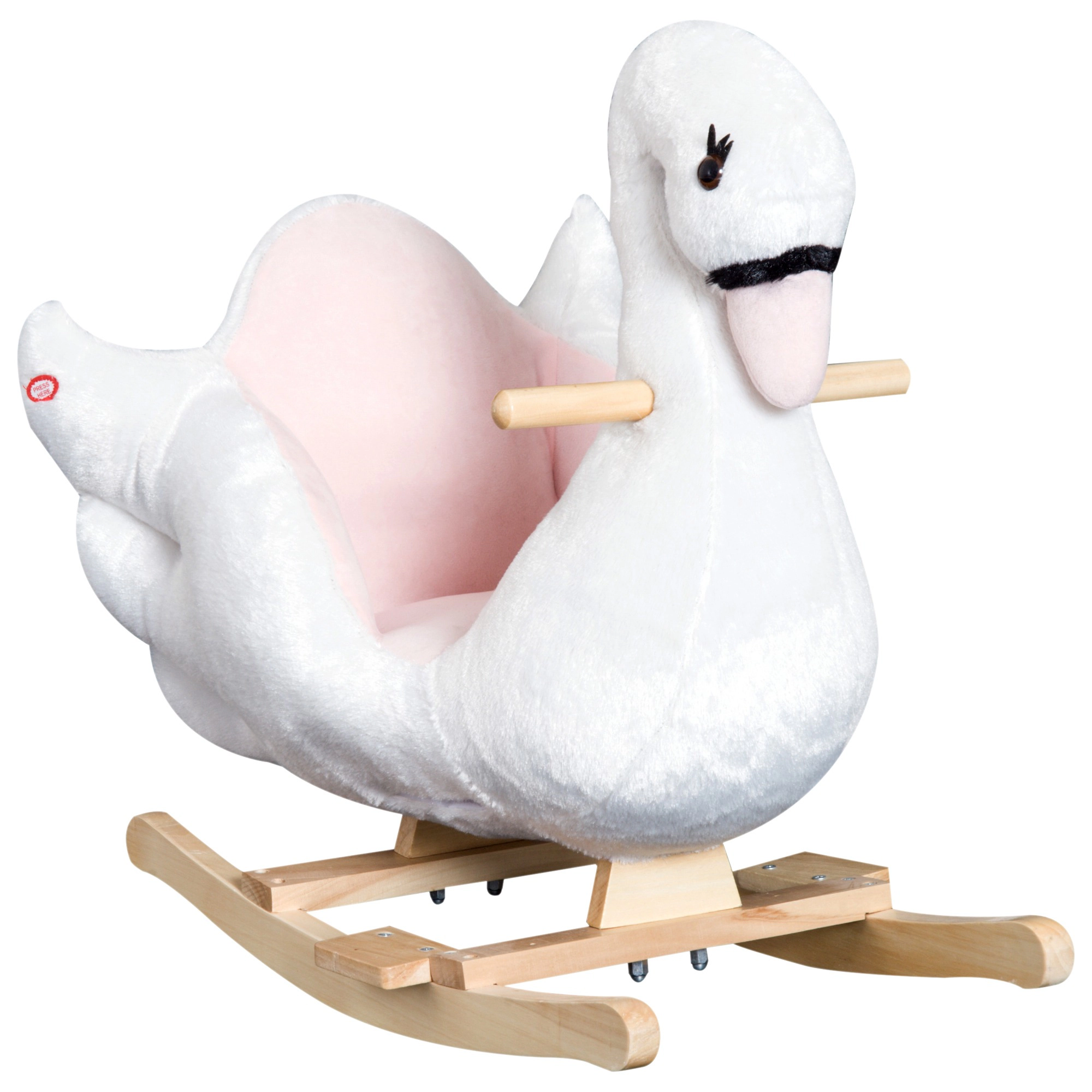 HONGGE Plush Swan Rocking Chair with Sing-Along Music, Wood Base and Safety Handles for Toddlers 18 Months+, Pink