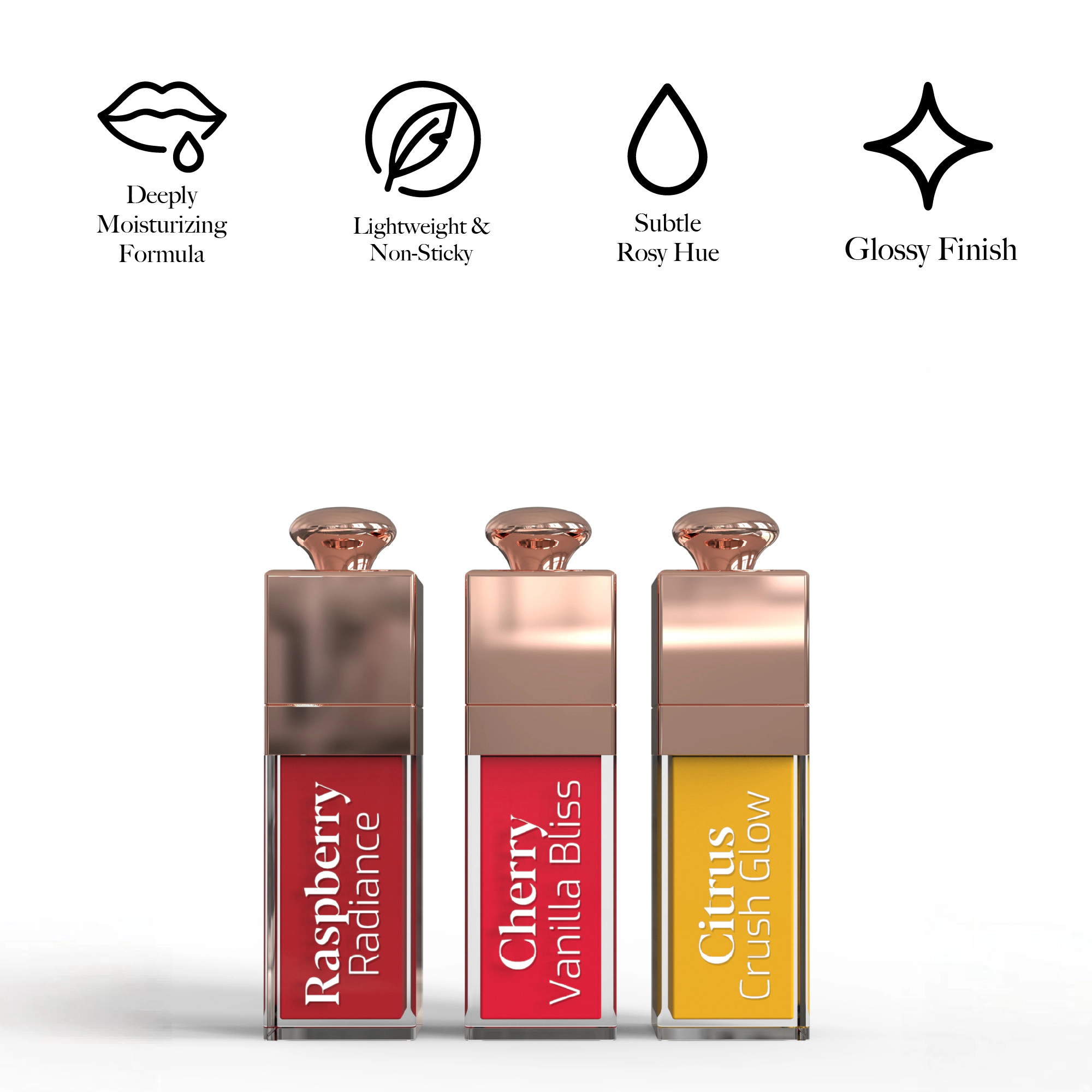 Pursonic Women's Hydrating Beauty Lip Care Nourishing Lip Oil Set 3-Flavors Moisturizing Shine