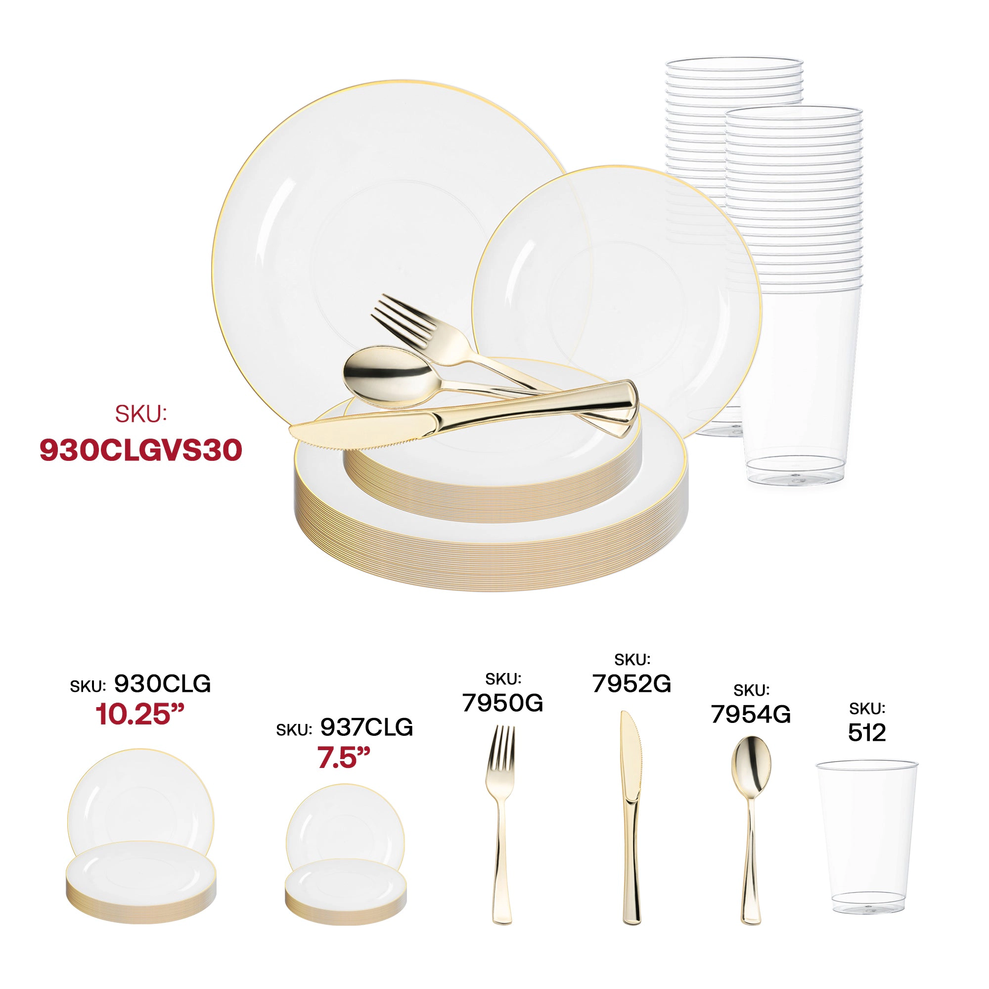Smarty Had A Party Clear with Gold Rim Organic Round Plastic Wedding Value Set