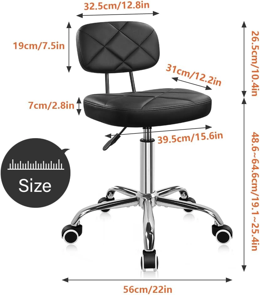 KKTONER Office Chair with Back Office Stool with Wheels Height Adjustable Square stools for Drafting Home Work (Black)