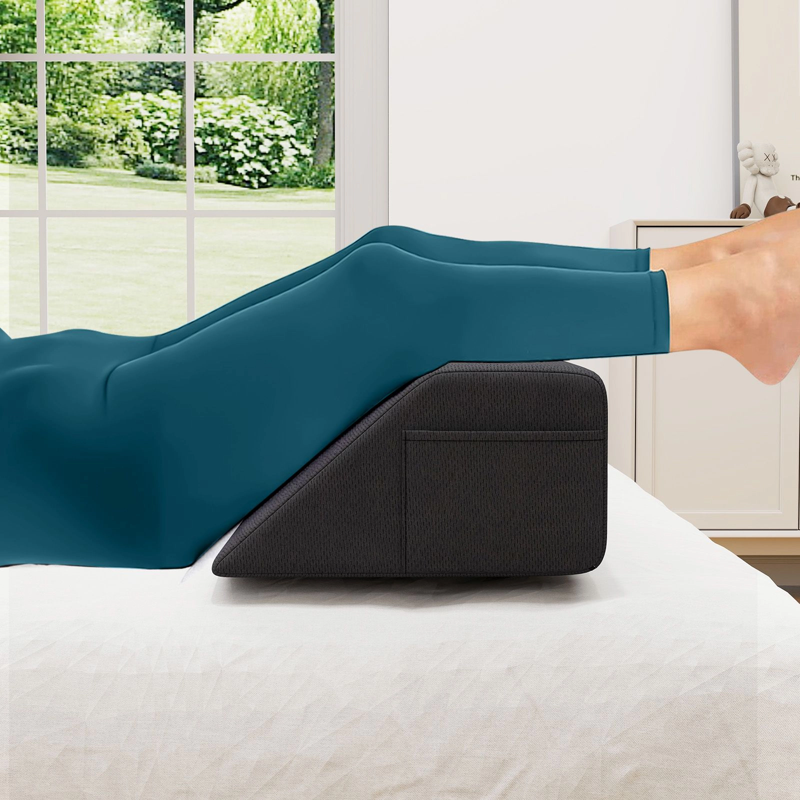 SlickBlue Foam Wedge Pillow with Removable Washable Cover for Bed and Sofa