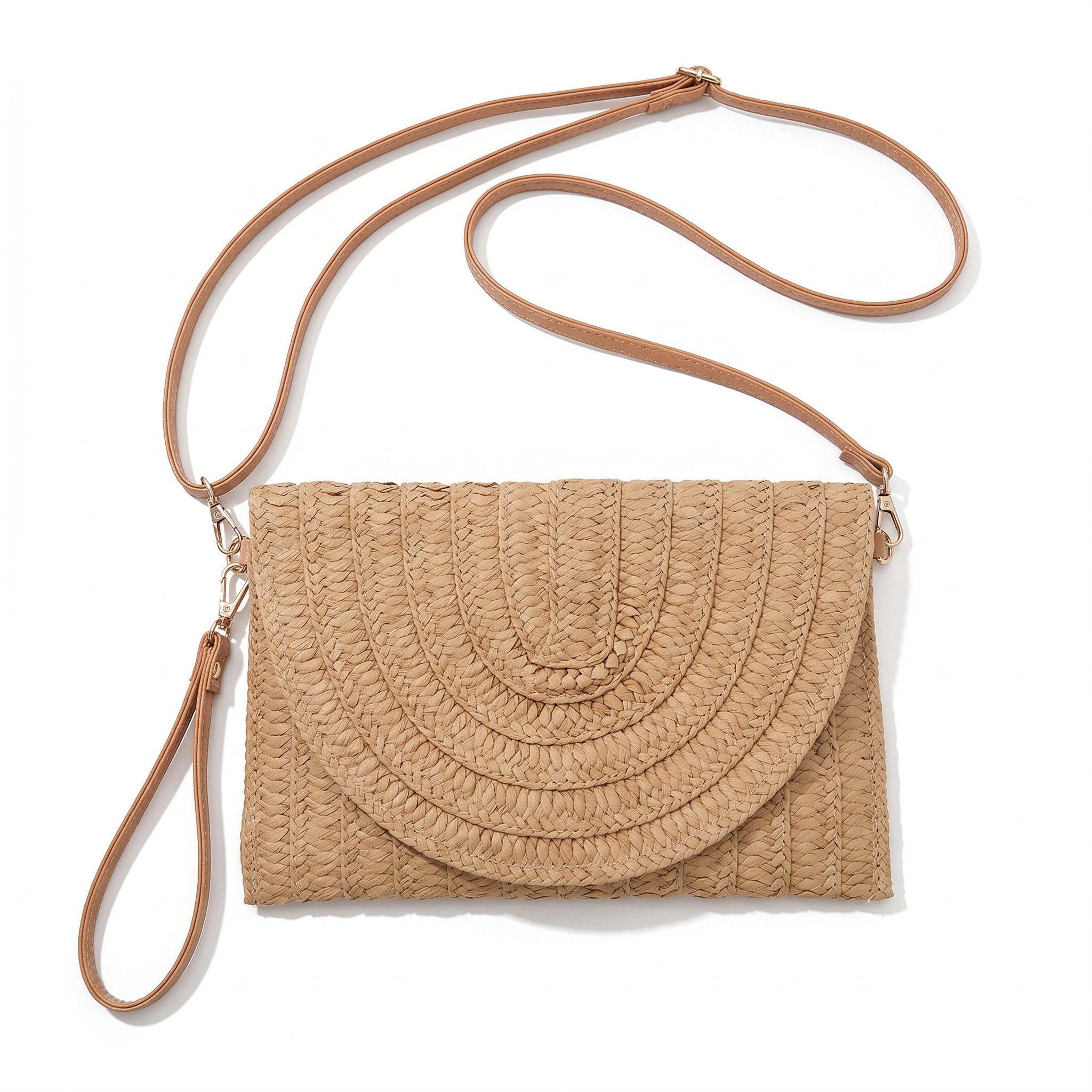 Alilang Women's Woven Straw Crossbody Clutch Bag with Flap Closure Adjustable Strap Lightweight Shoulder Handbag