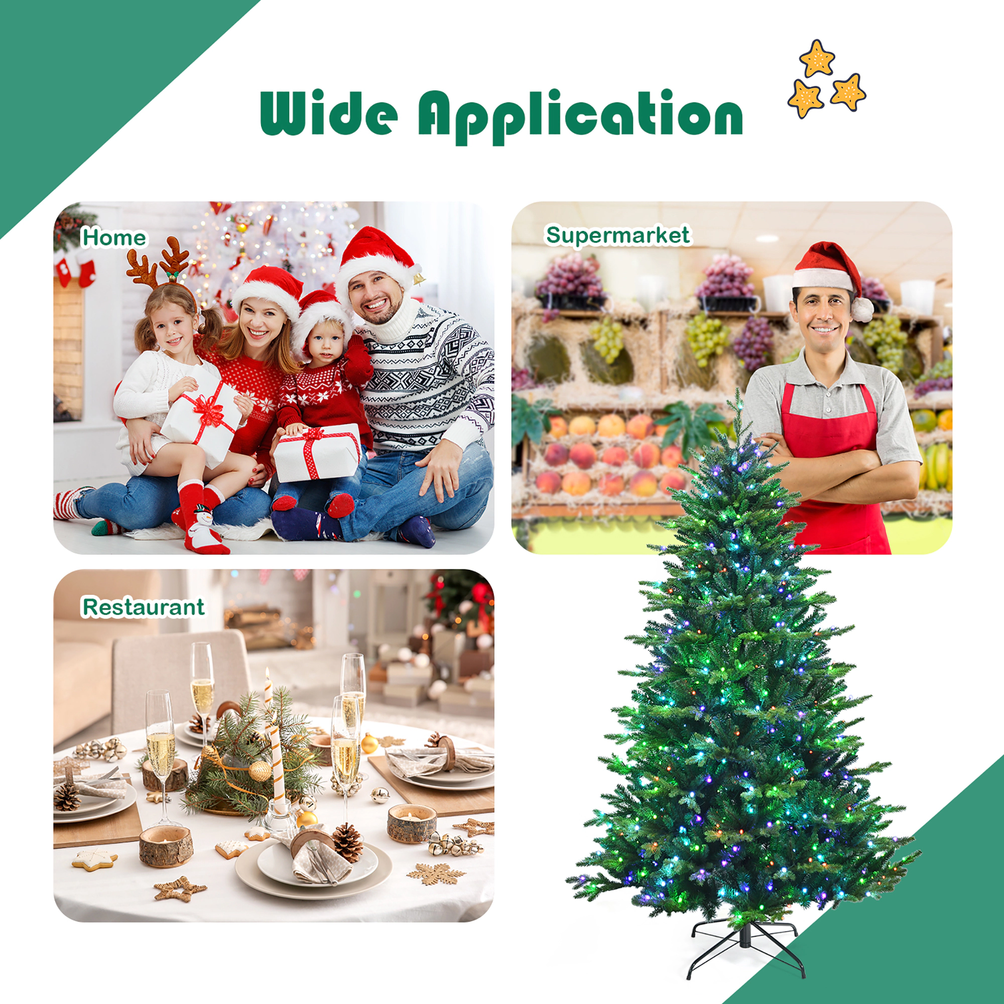 Costway 6/7/8ft App-Controlled Pre-lit Christmas Tree Multicolor Lights w/ 15 Modes