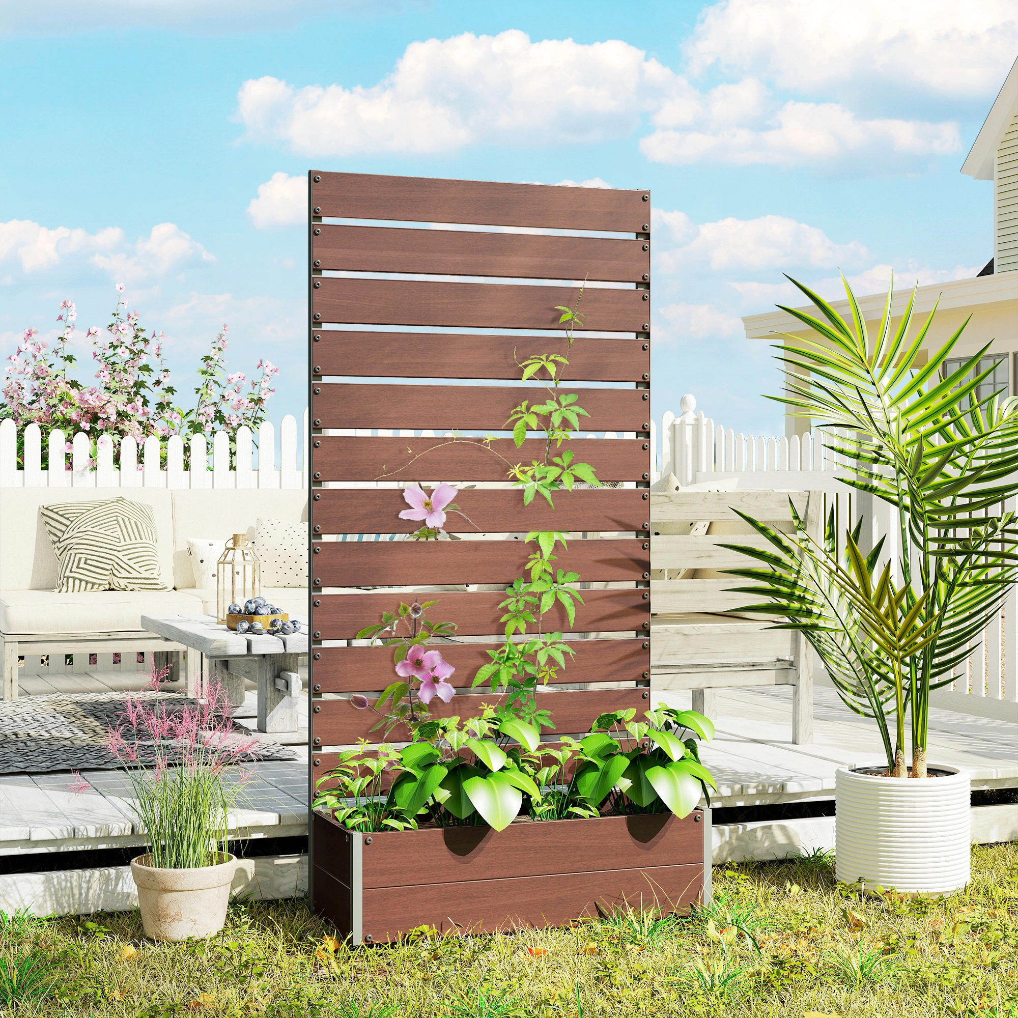 HONGGE Trellis Planter for Climbing Plants, Raised Garden Bed with Trellis, Planter Box for Outdoor
