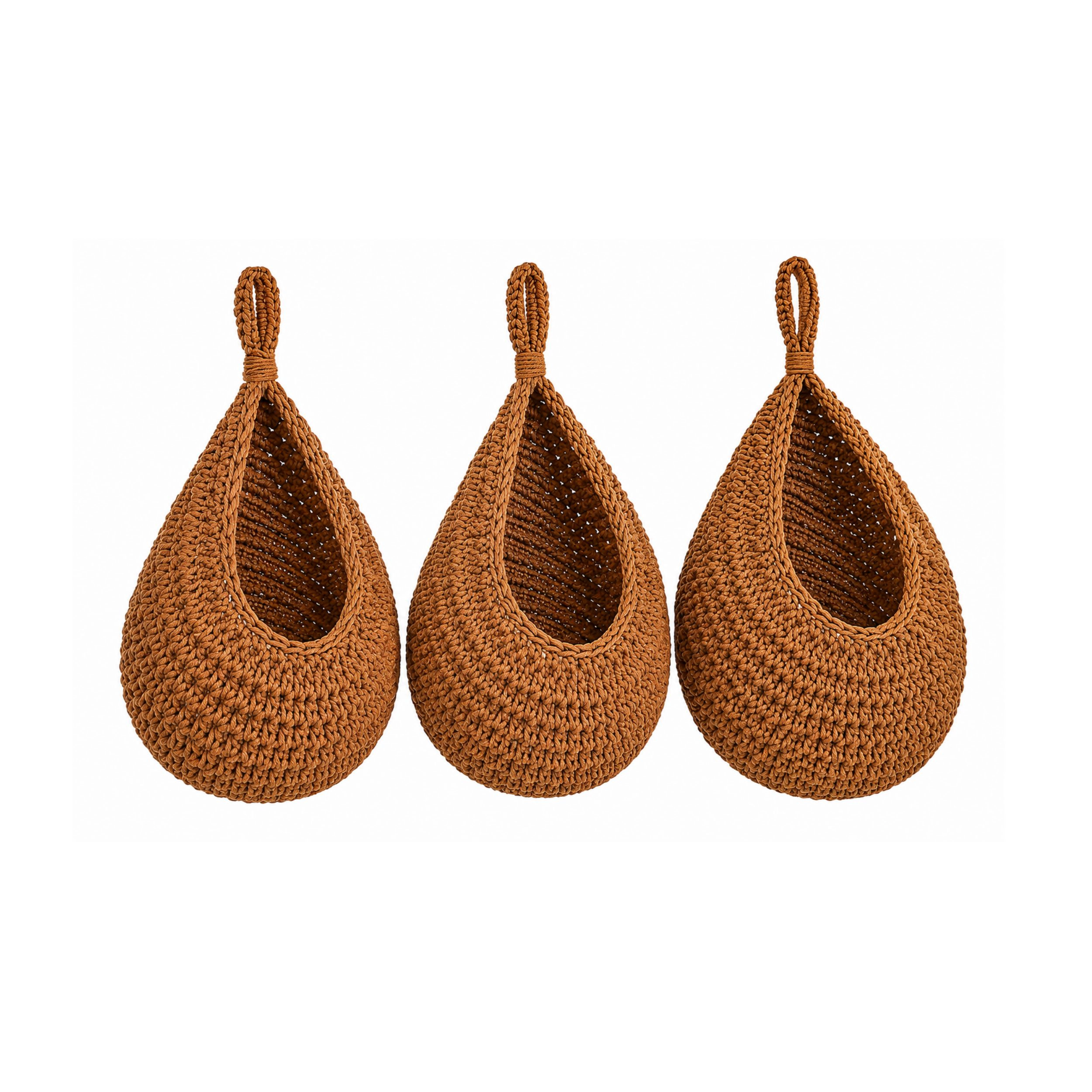 Stock Preferred Pack of 3 Boho Woven Hanging Fruit and Vegetable Storage Baskets with Hooks