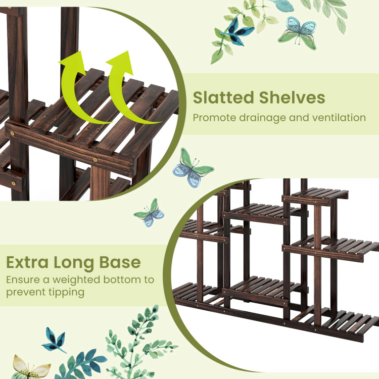 Hivvago Wooden Plant Display Rack with Multiple Shelves for Home Garden and Patio