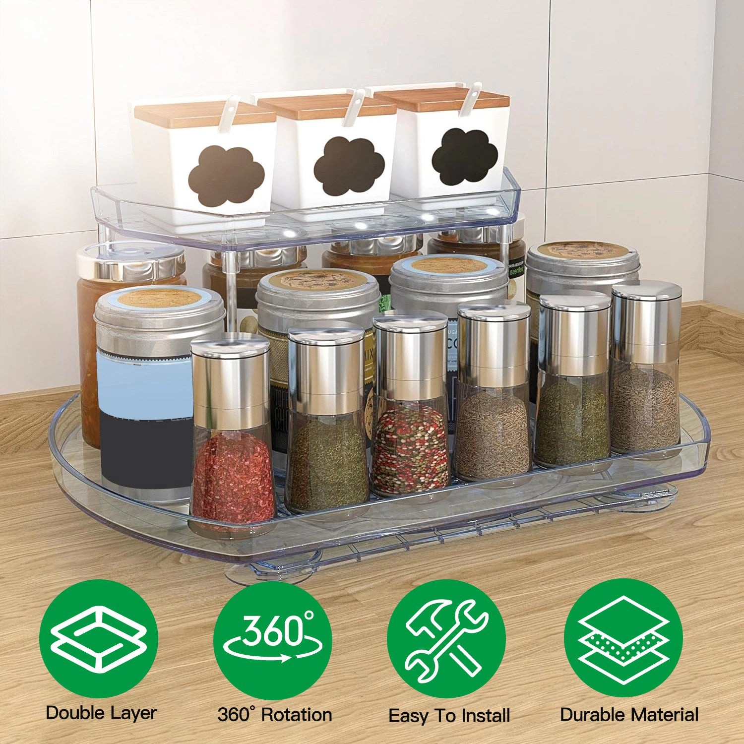 NEW Home Unisex 2-Tier Rotating Refrigerator Organizer