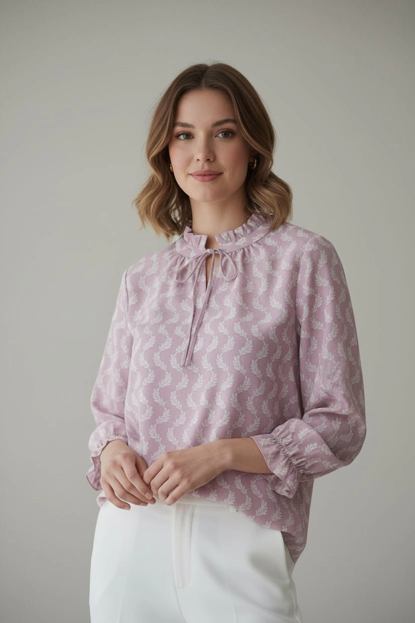 DressAtR Women's Bell Full Sleeve Round Neck Bow Tie Blouse