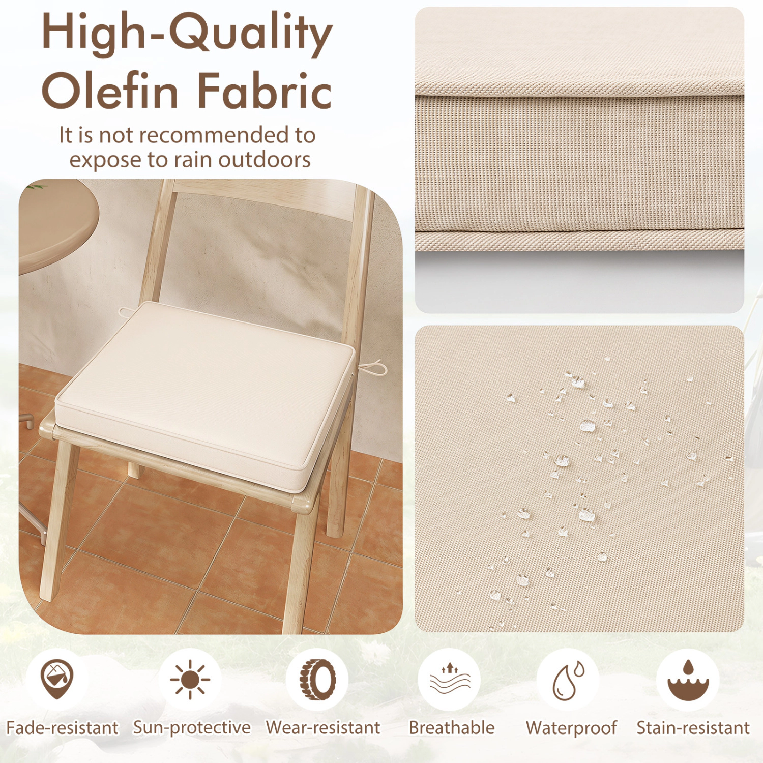 LJG Outdoor Chair Cushion Set of 2 Waterproof Fade-Resistant Olefin Seat Cushions