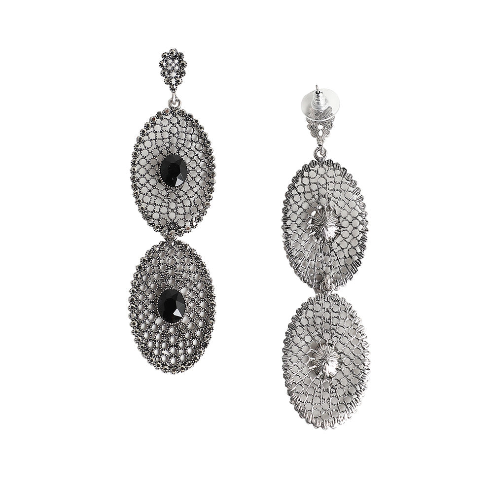 SOHI Women's Intricate Stone Oval Long Drop Earrings