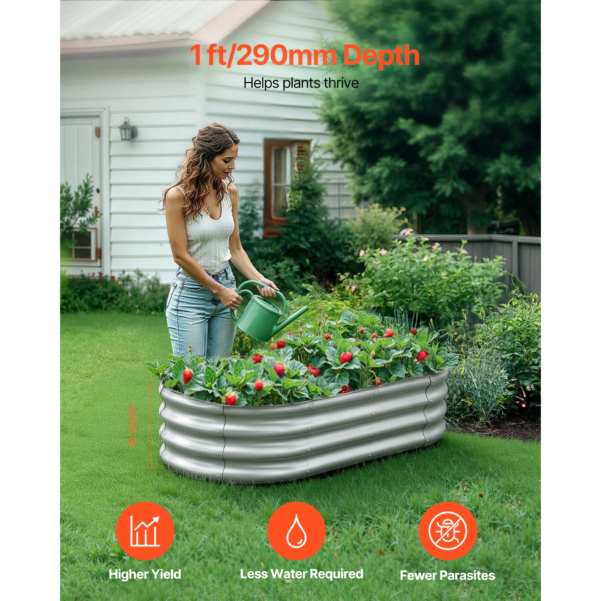 HONGGE Galvanized Raised Garden Bed Oval Metal Planter Box for Flowers Vegetables