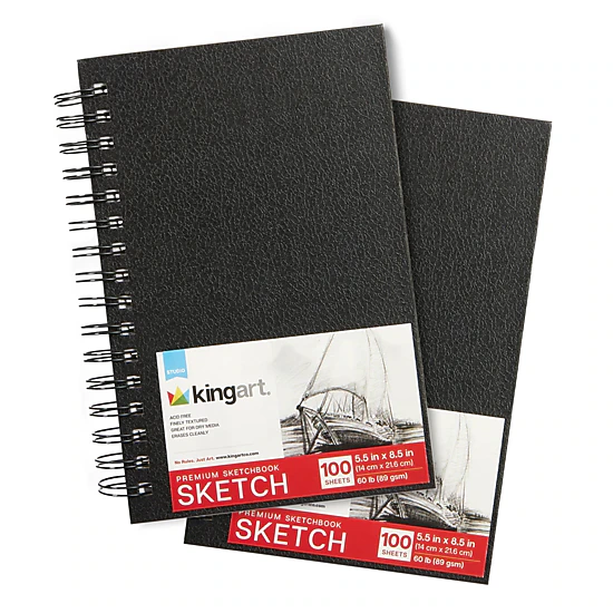 KINGART Hardcover Spiral Sketchbooks 5.5" x 8.5" - 2 Pack - 100 Sheets Each