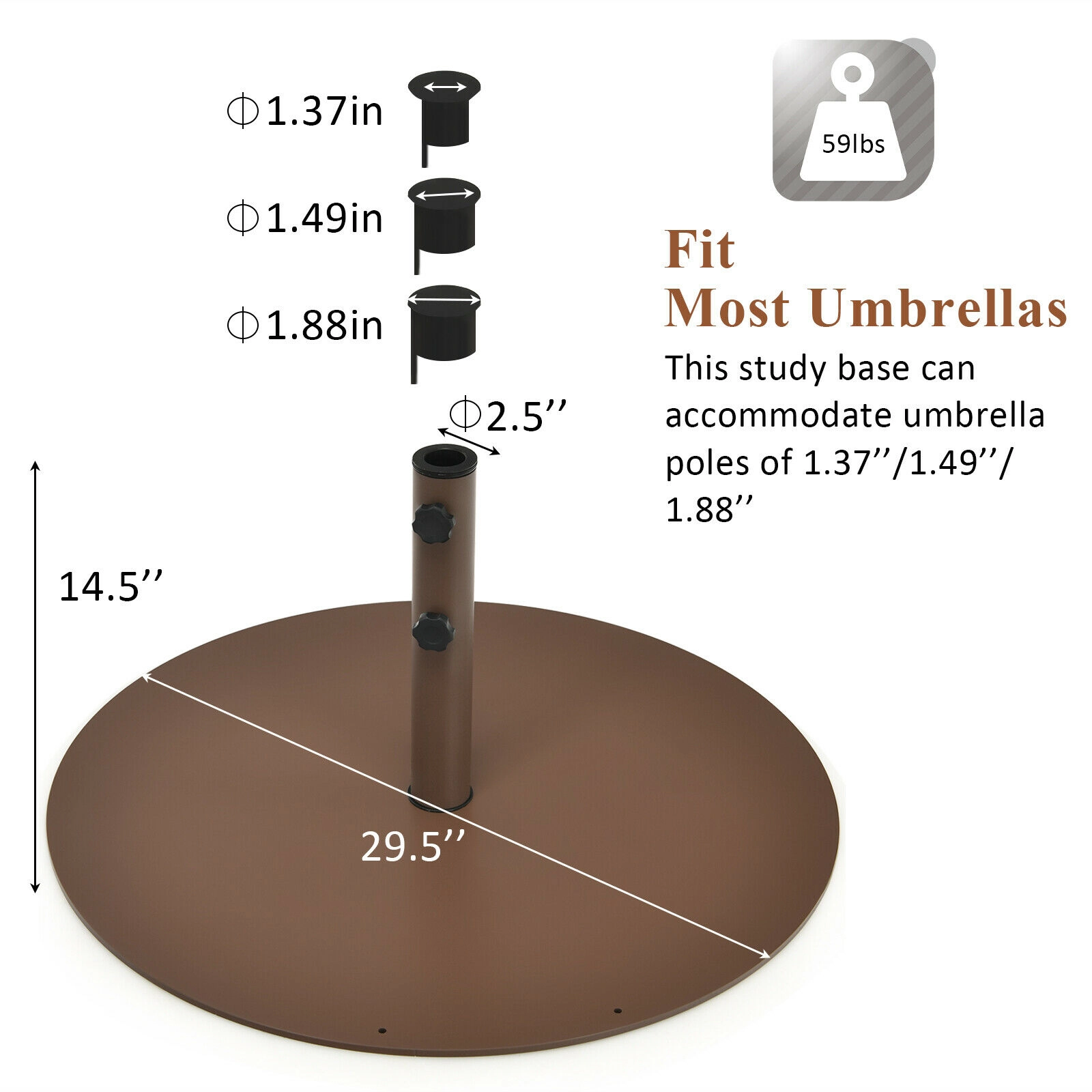 Slickblue Round Patio Umbrella Base for Table or Freestanding Umbrellas Brown