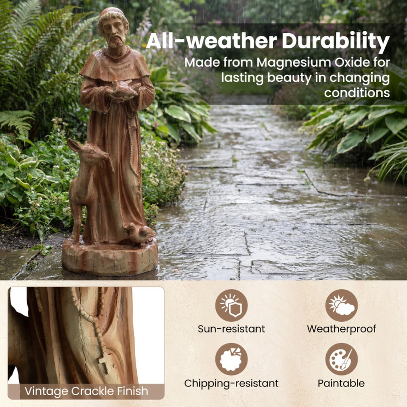 SUGIFT Rustic Brown St Francis of Assisi Garden Statue with Bird Feeder 10-in W 9-in D 24.5-in H