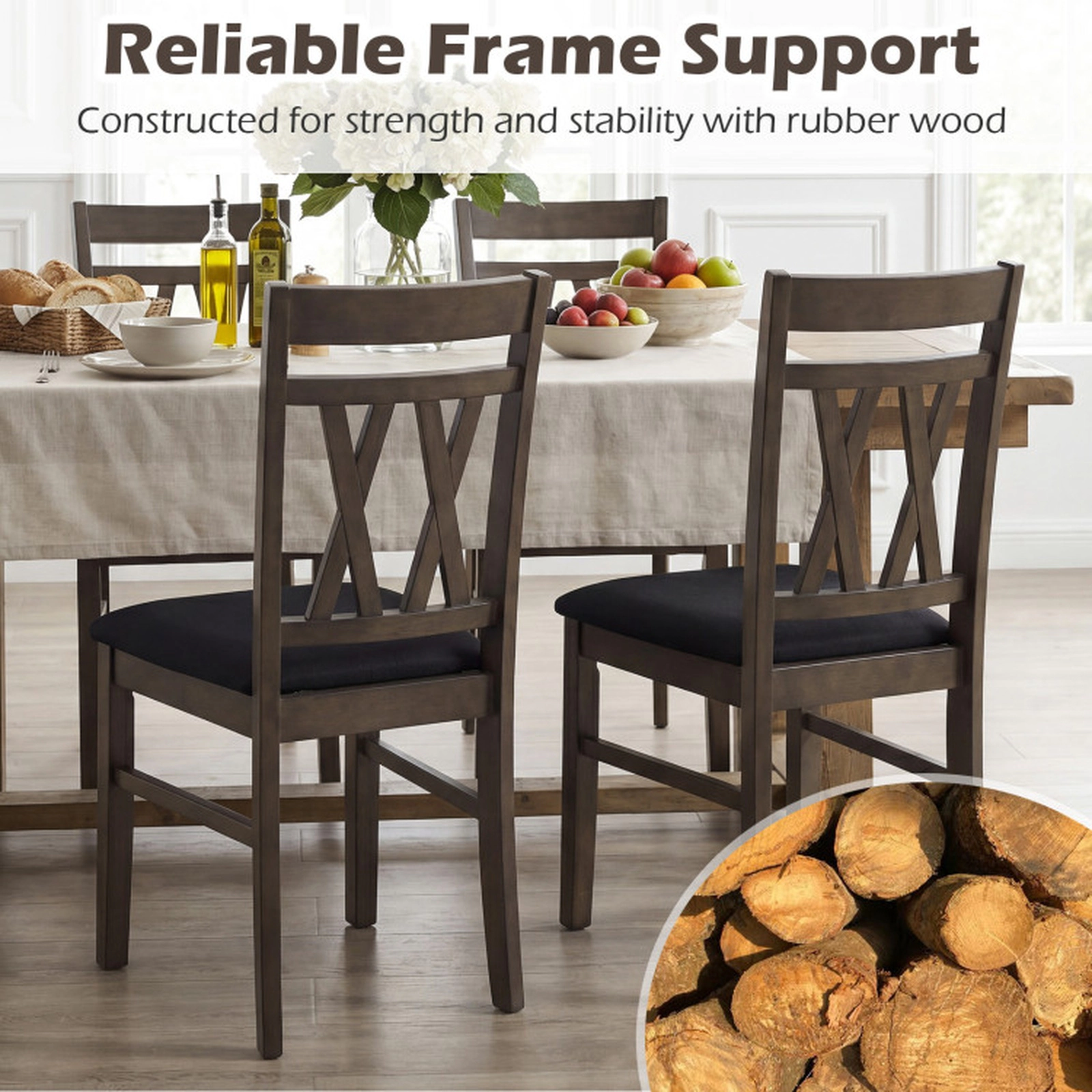 SUGIFT Set of 2 Rustic Gray Upholstered Ladder Back Kitchen Dining Chairs 18-in W 35-in H 330-lb Per Chair