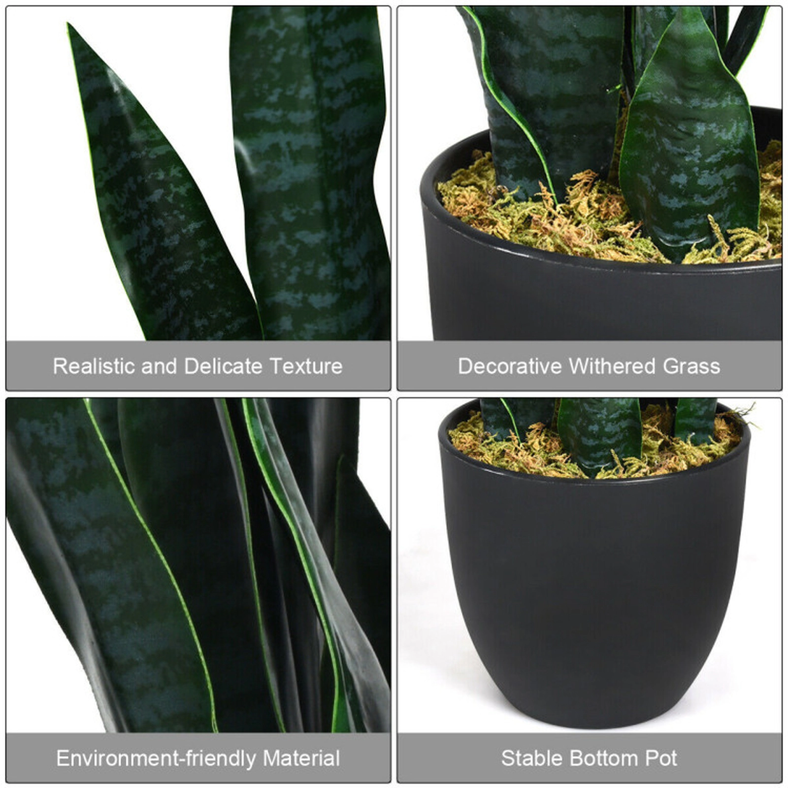 SUGIFT 35.5-in Indoor Outdoor Artificial Snake Plant Faux Sansevieria with 20 Slender Leaves in Cement Pot