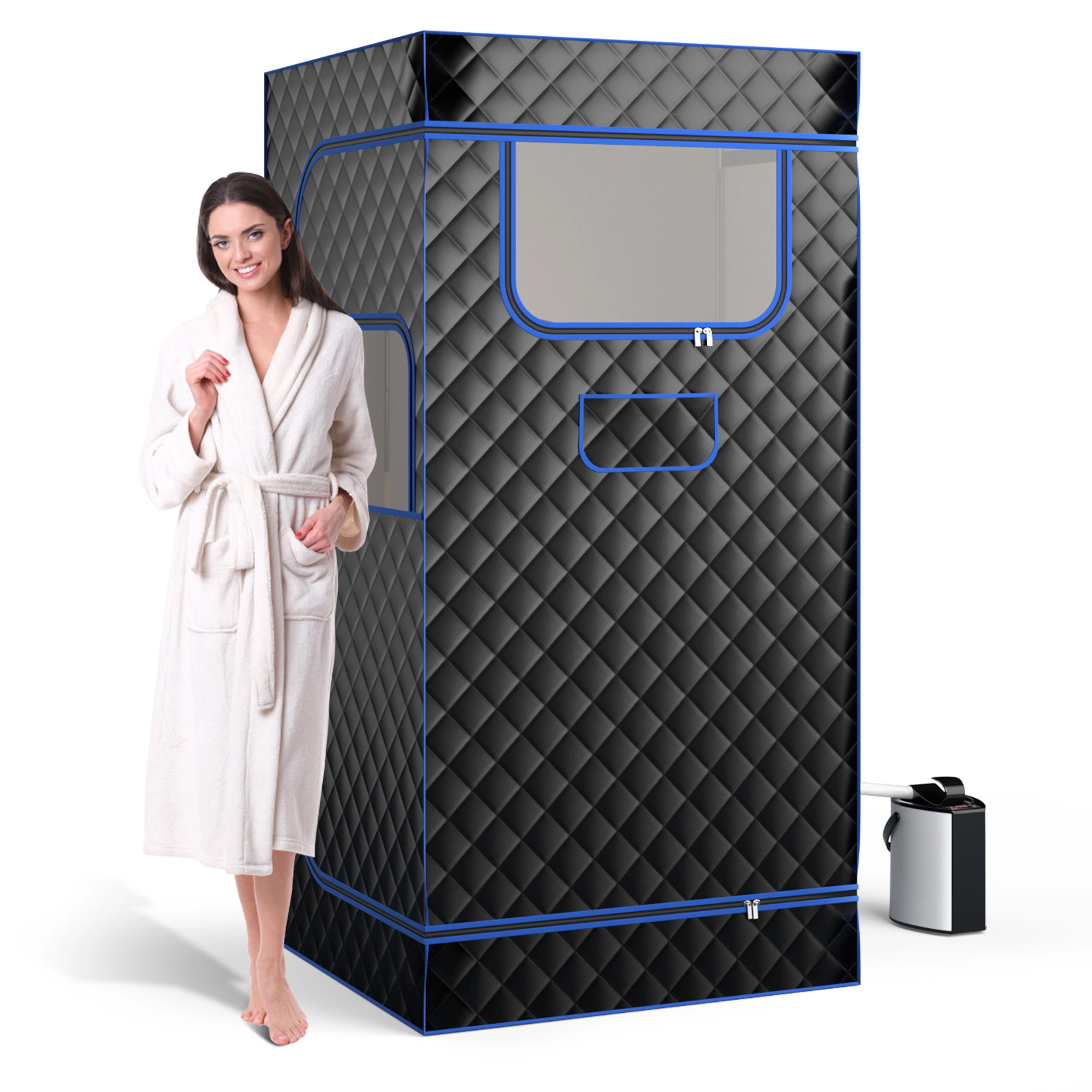 Slickblue Home Steam Sauna Tent with 3L Steam Generator Remote Control Chair Black