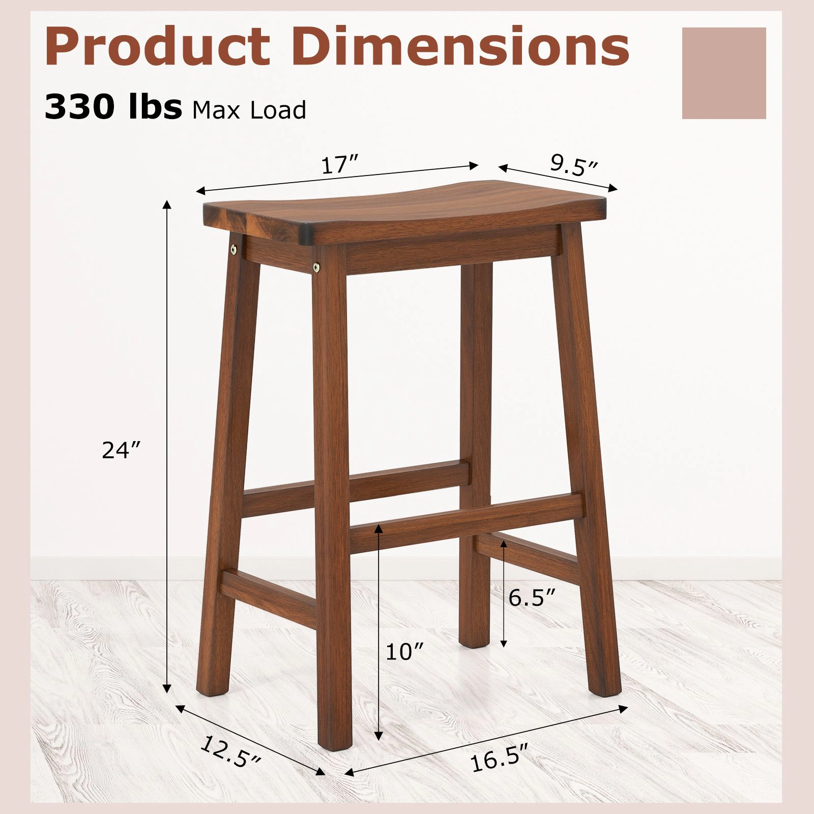 SlickBlue Set of 2 Walnut Saddle Seat Counter Height Bar Stools with Footrest Set