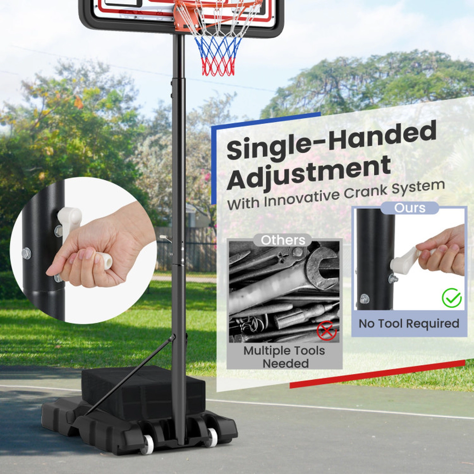 SUGIFT 7.4-ft to 10-ft Crank Adjustable Portable Basketball Hoop with 44-in PC Backboard and Net