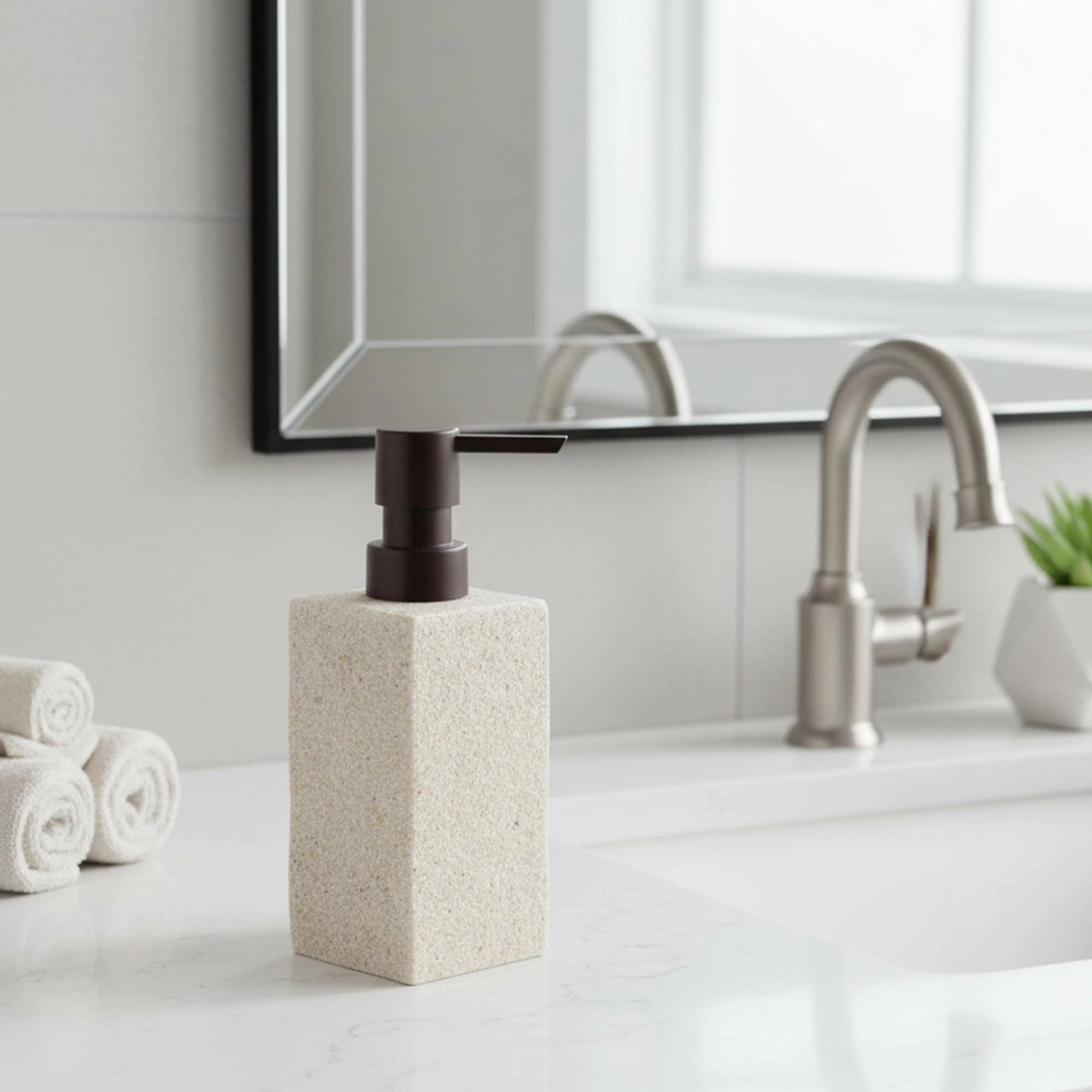 Evideco French Home Goods Stone-Effect Polyresin Soap Dispenser, 260 ml