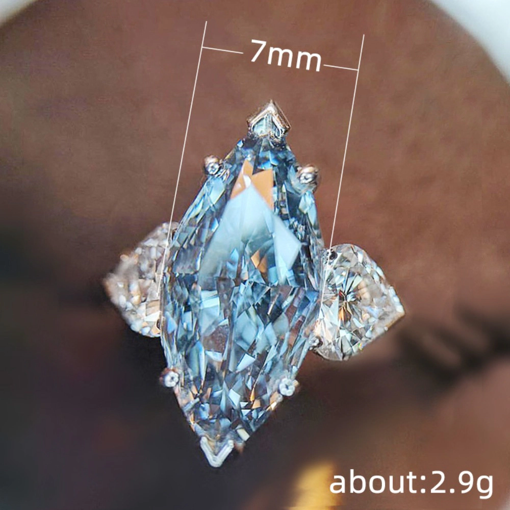 Wardrobe Whimsy Marquise Cut Blue Cubic Zirconia Three Stone Statement Ring for Women