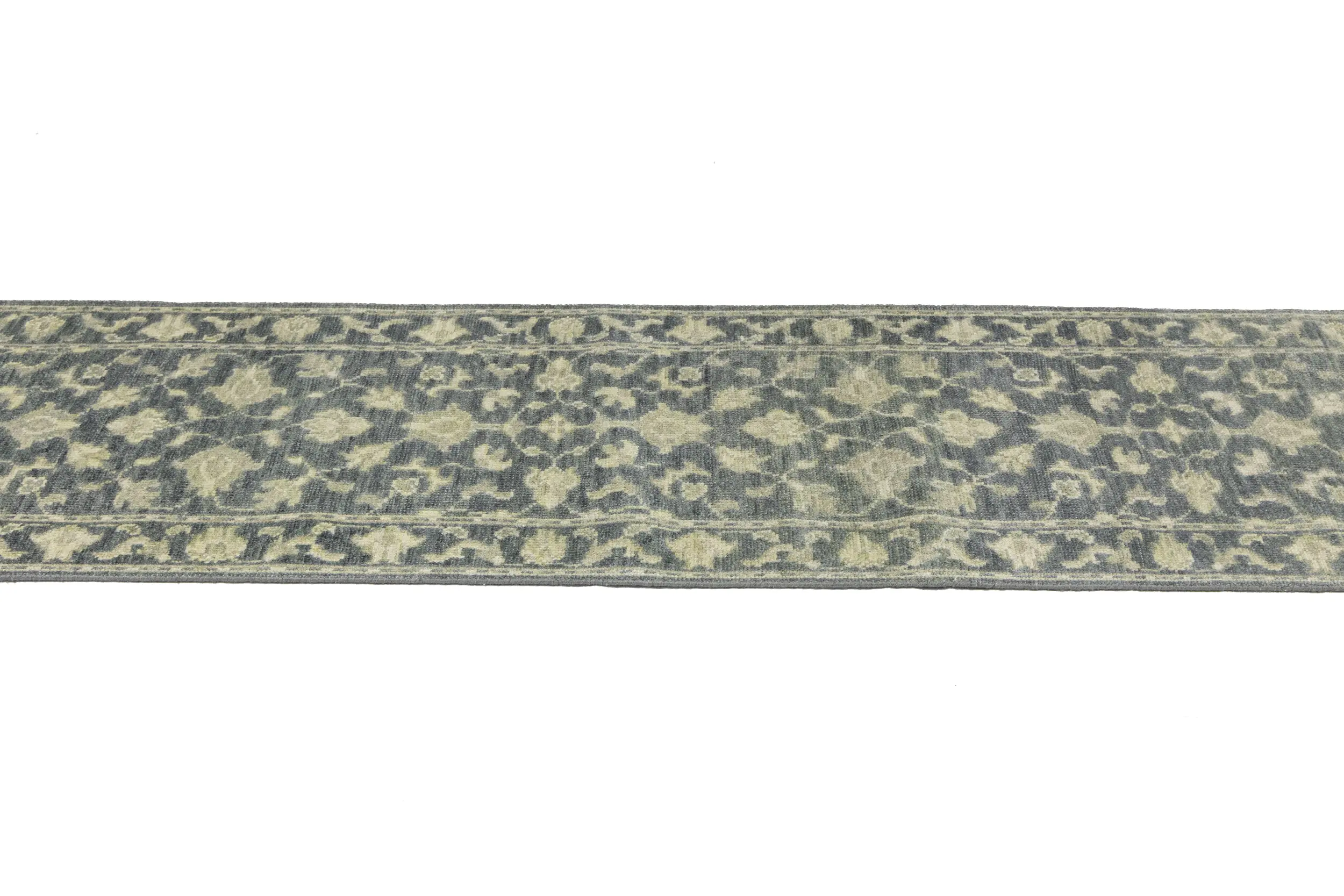 Magic Rugs Muted Dark Slate Floral 2'7X14 Transitional Oriental Runner Rug