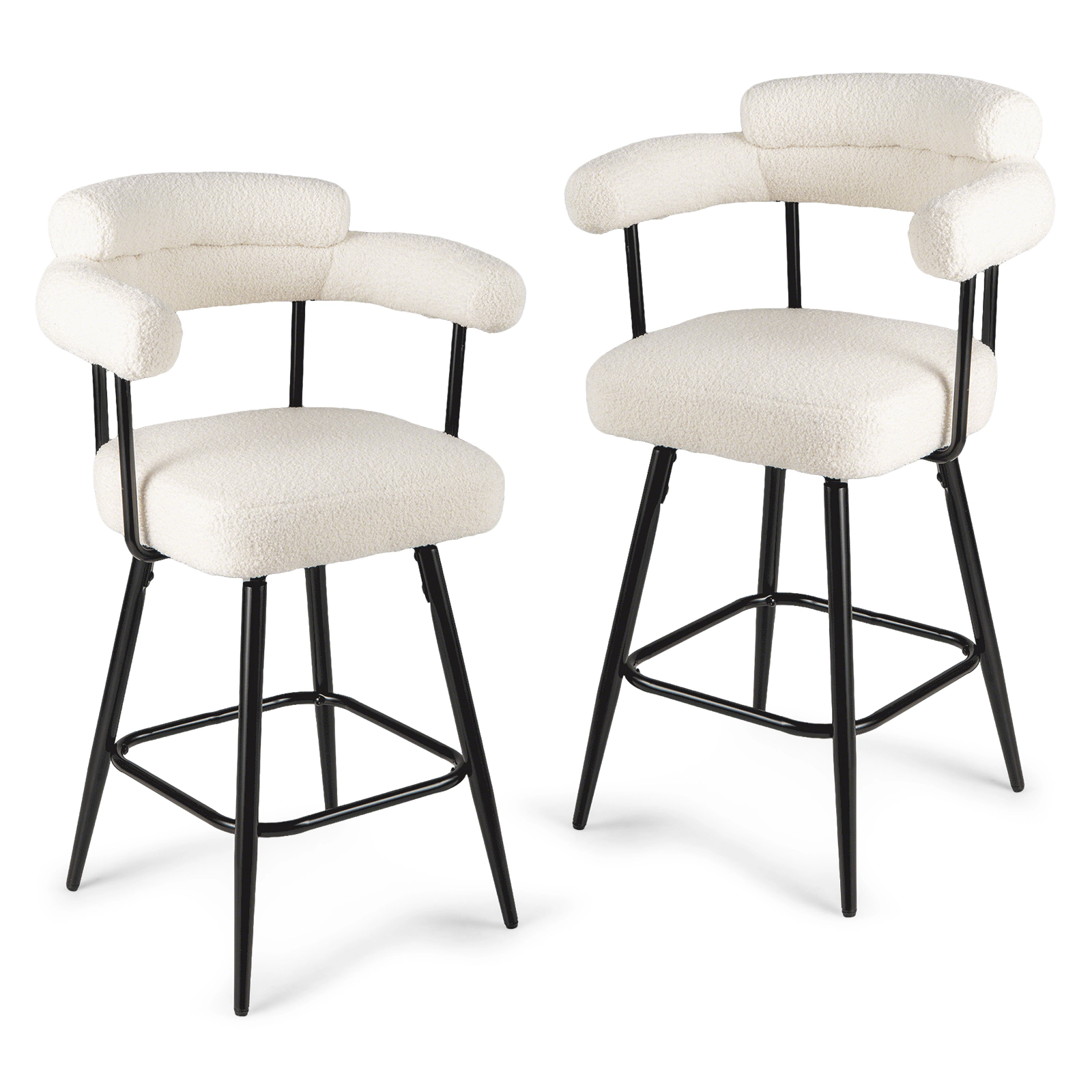 Glintex 2-Piece 27-Inch Swivel Counter Stool Set with Boucle Arms and Back