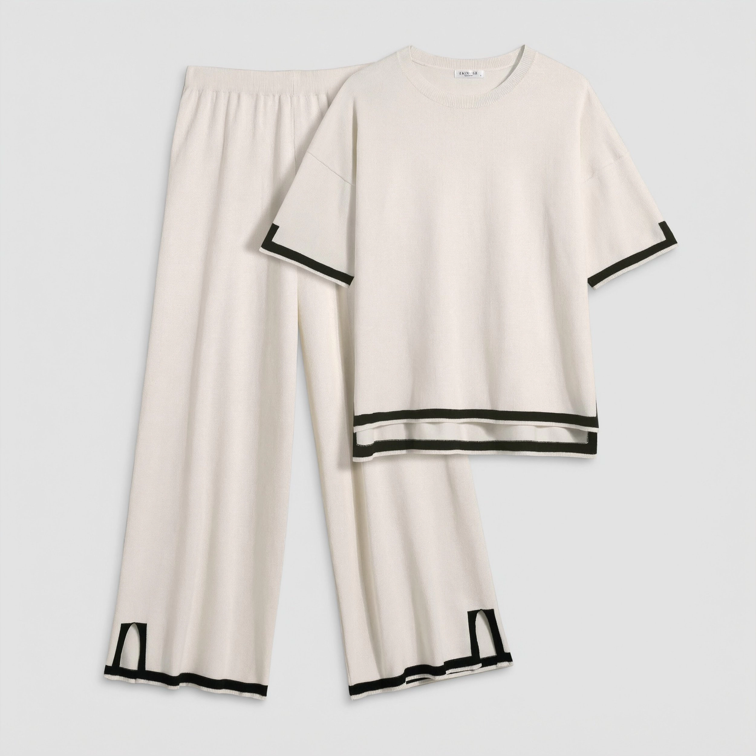 Ekouaer Lounge Set for Women 2 Piece Sets Short Sleeve Sweater Top Wide Leg Long