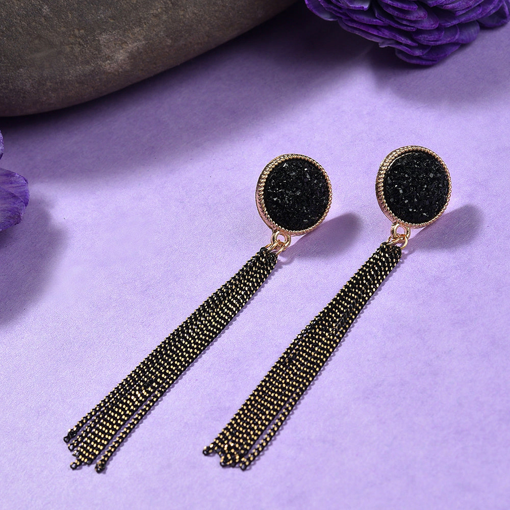 SOHI Women's Black Tassel-Chain Drop Earrings