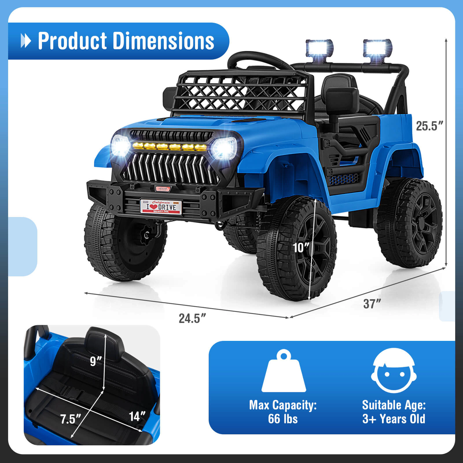 Costway 12V Kids Ride on Truck Car w/ Parental Remote 3 Speeds LED Lights & Music Player