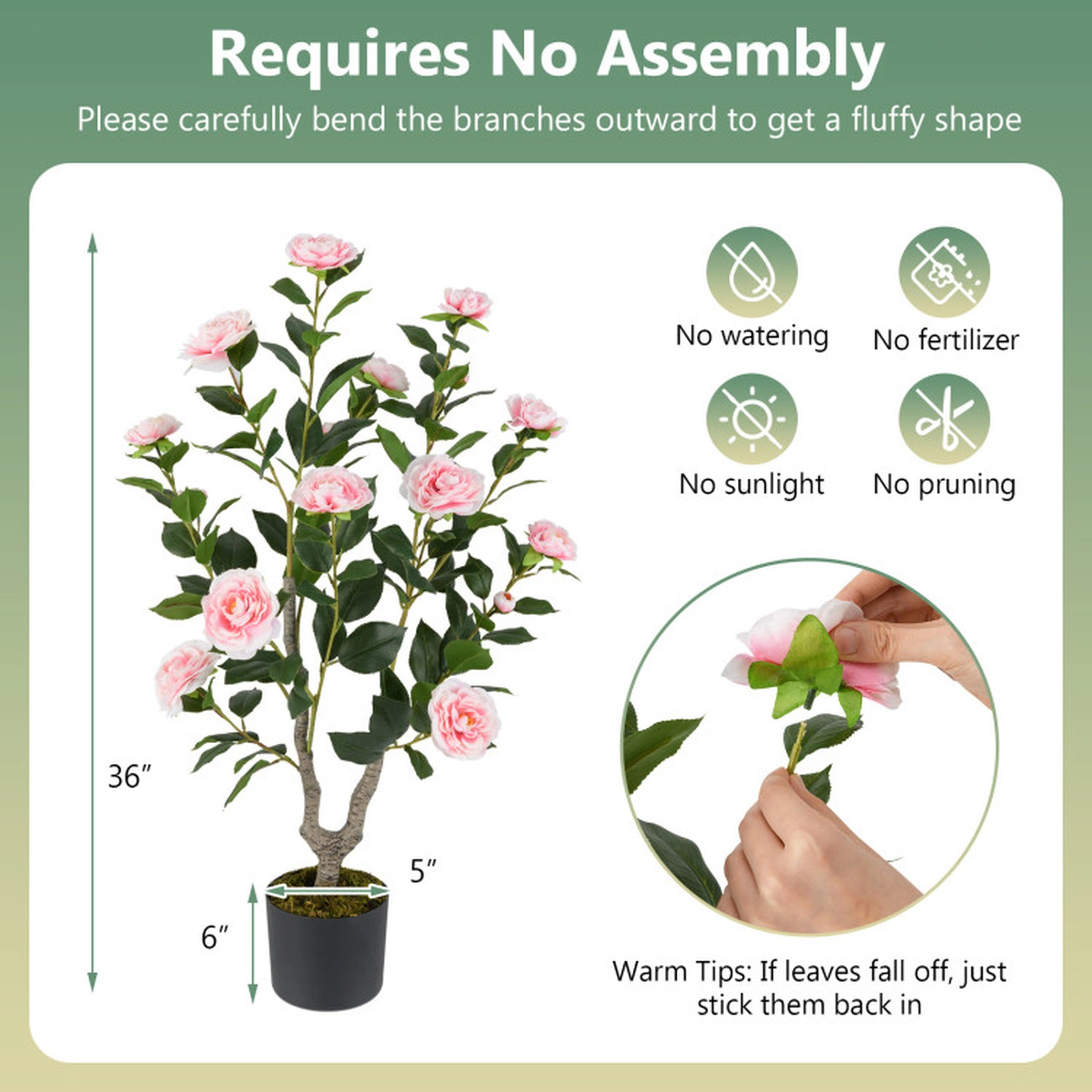 SUGIFT Set of 2 36-in Artificial Camellia Trees with Blooming Flowers and Cement-Filled Pots