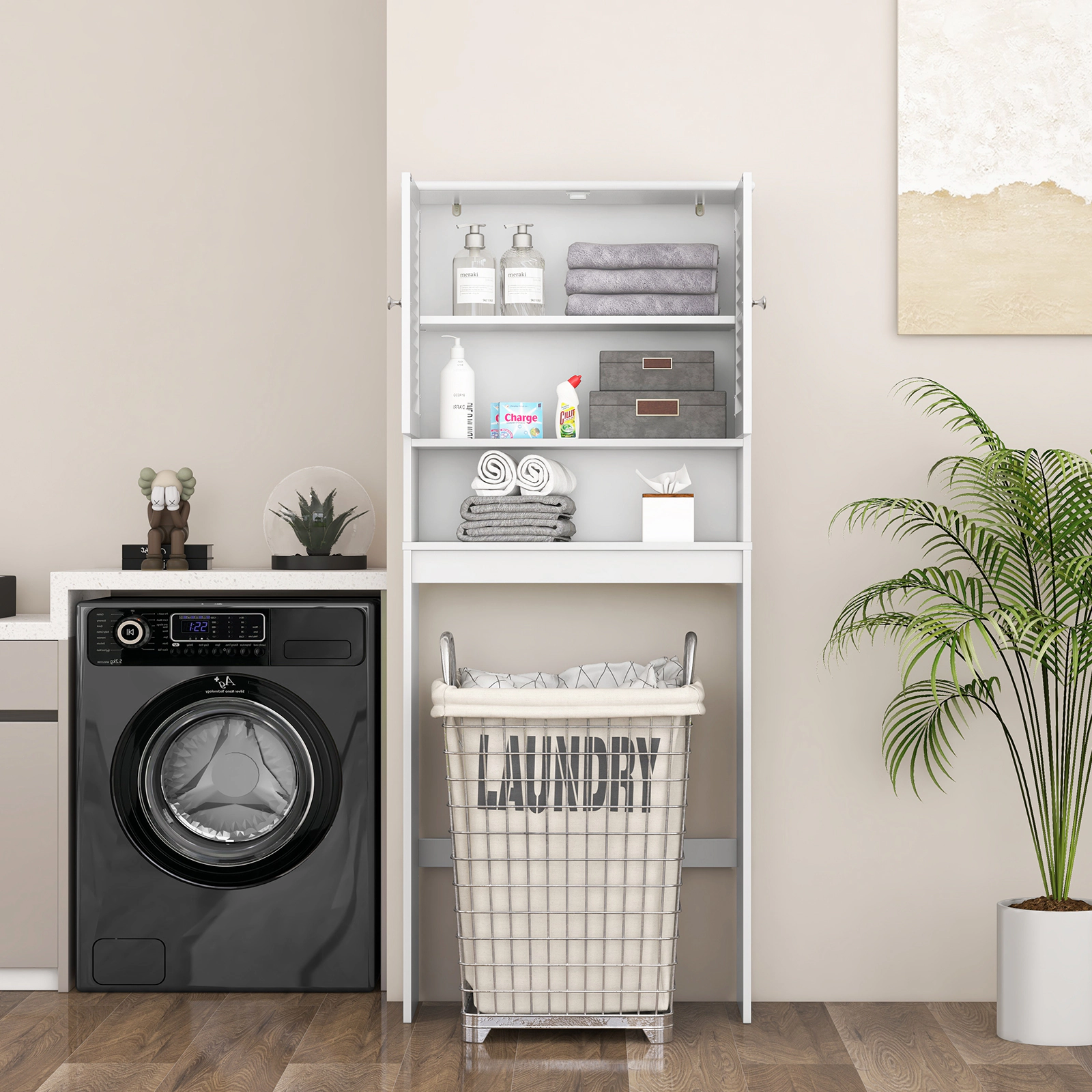 Slickblue Over The Toilet Bathroom Storage Cabinet with Double Doors and Adjustable Shelf