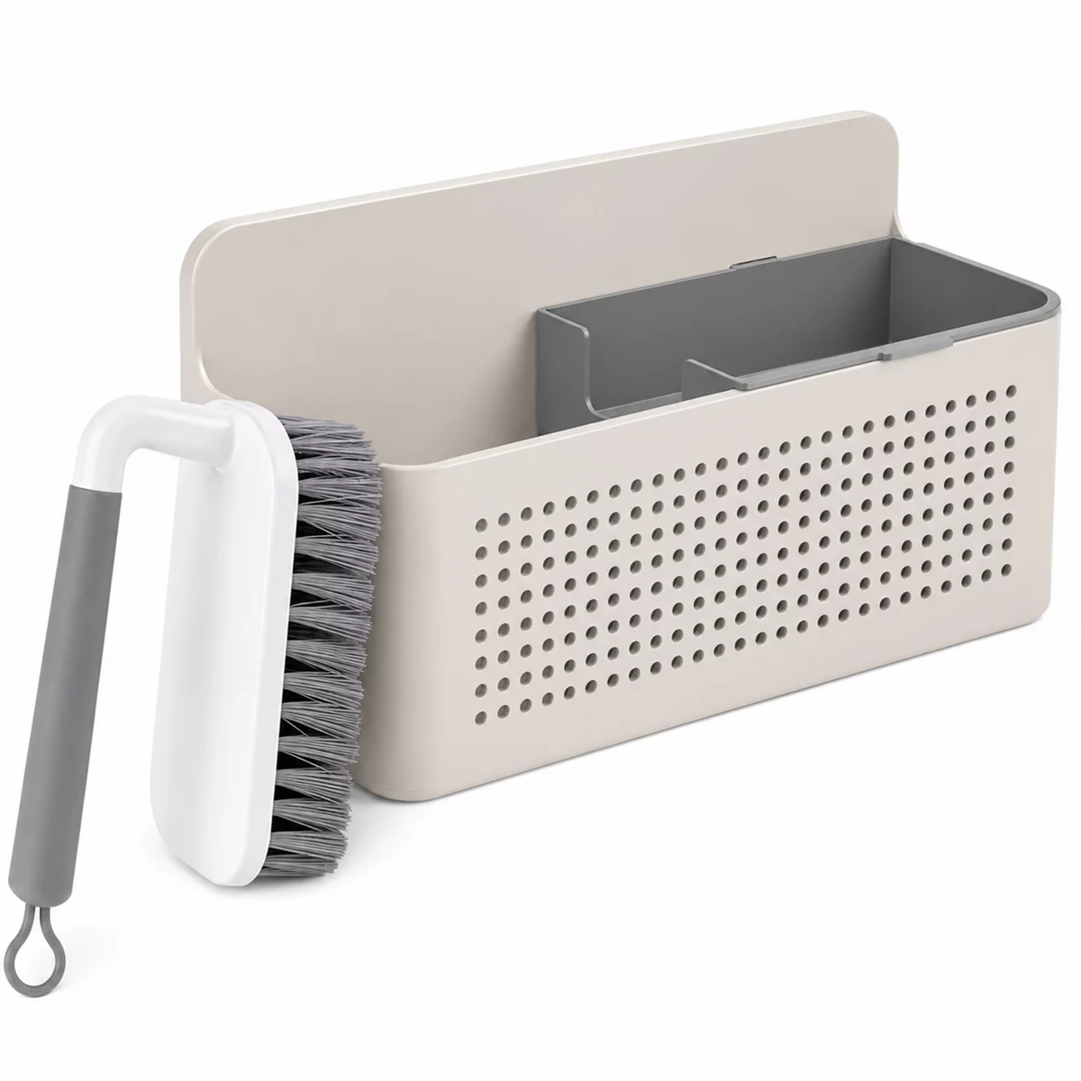 OU Kitchen Sink Organizer Set - Compact Wall Mounted Caddy w/ Removable Sponge Tray & Ergonomic Scrub Brush
