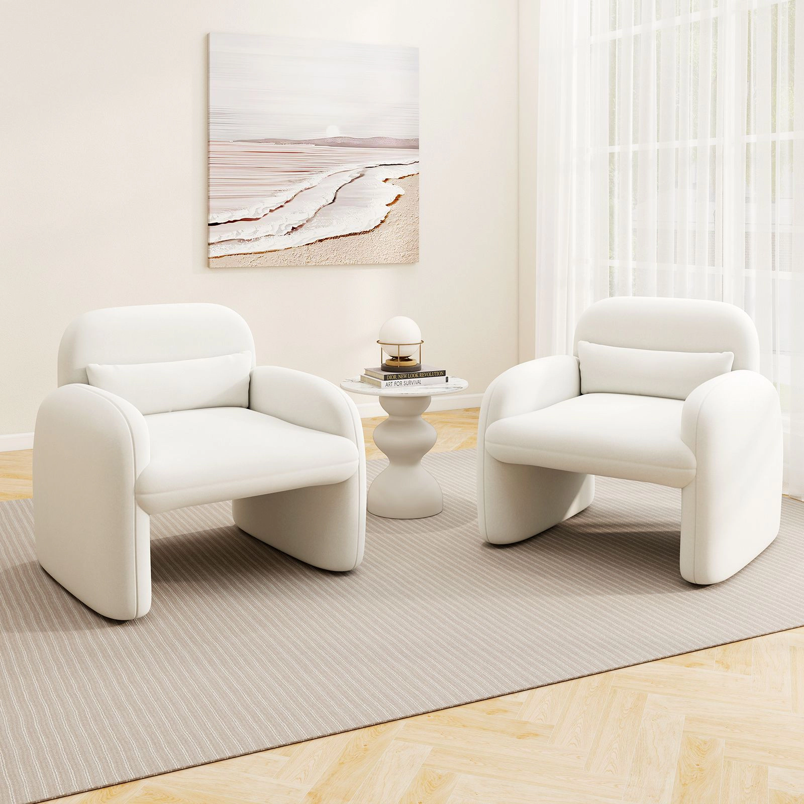 SlickBlue Unisex Upholstered Sherpa Armchair With Curved Arms