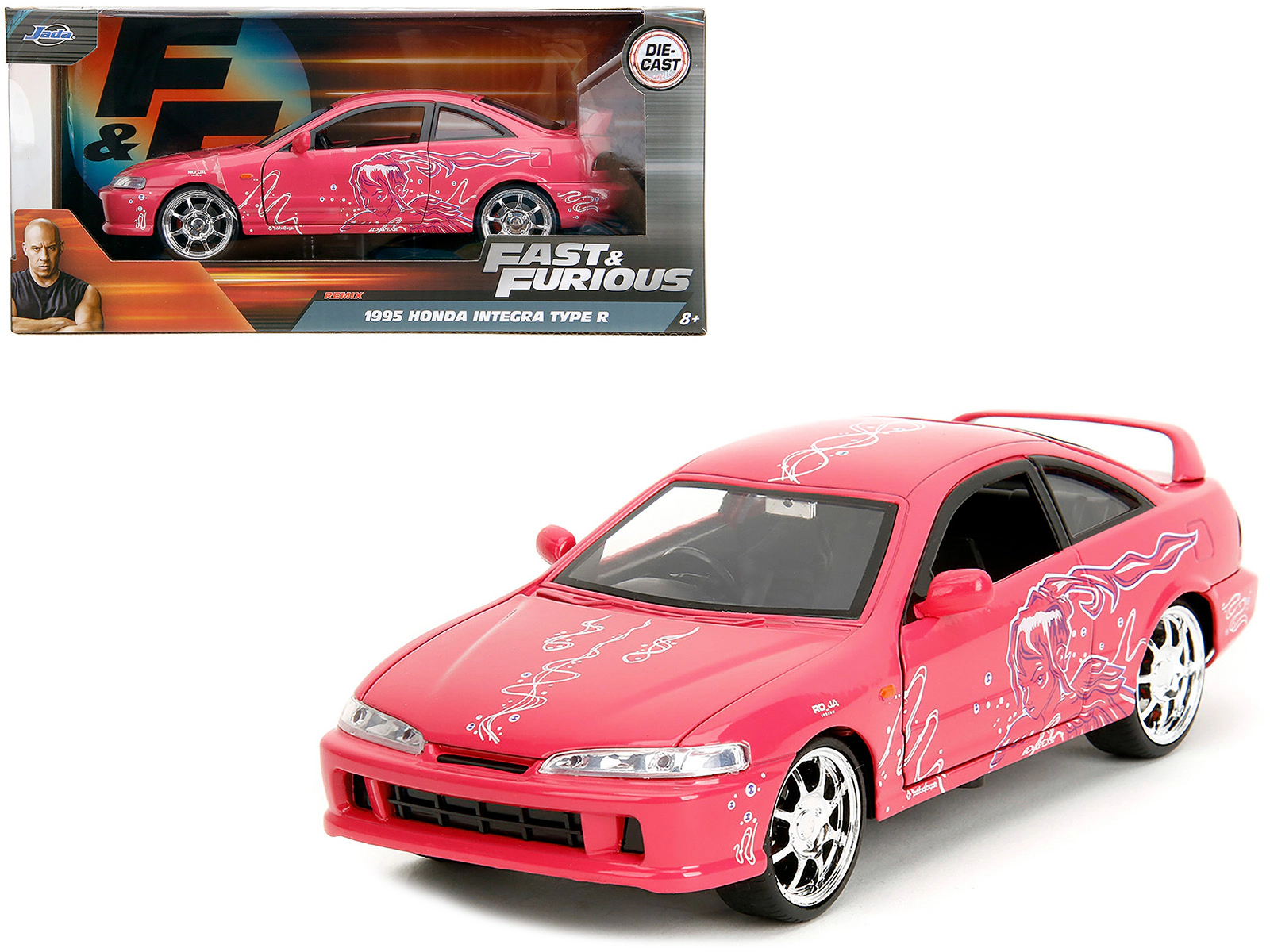 Jada 1995 Honda Integra Type R Pink with Graphics "Fast & Furious Remix" Series 1/24 Diecast Model Car by Jada
