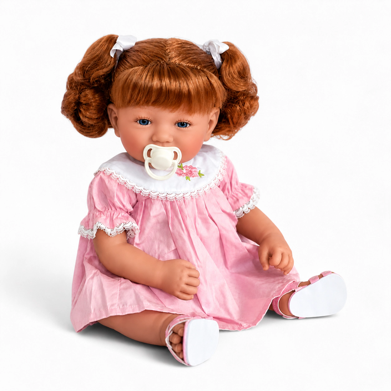 Ann Lauren Dolls® Baby Dimples – 20 Inch Toddler Baby Doll with Auburn Hair, Blue Eyes & Pink Smocked Dress