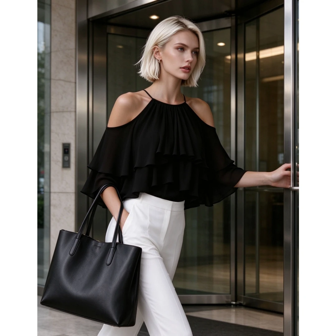 Coolmee Women's Fashion Cold Shoulder Ruffle Short Sleeve Chiffon Blouse Top All Season