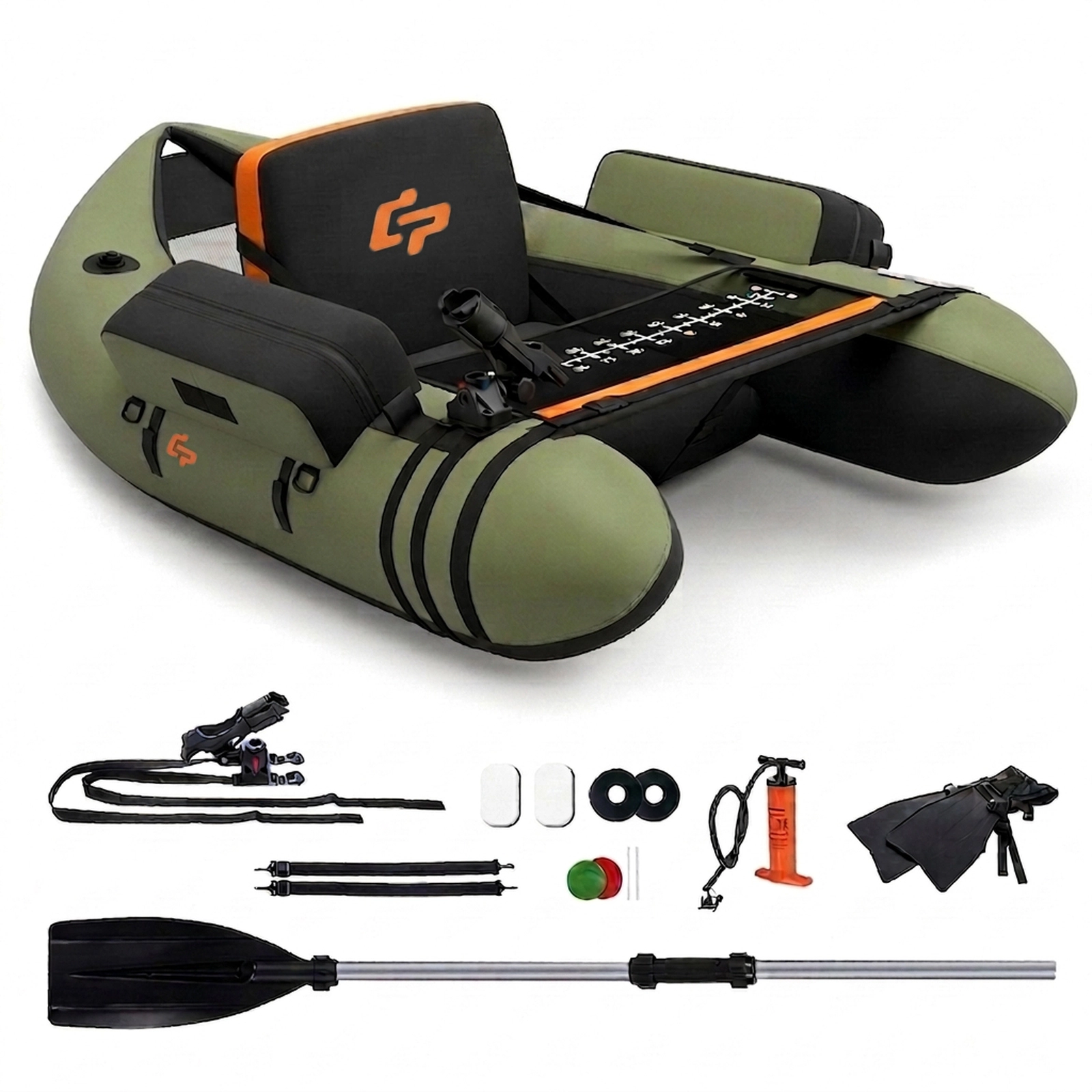 SUGIFT Adult Green Fishing Float Tube with Hydrodynamic Hull and Fish Ruler 53-in W 21-in H 350-lb Load Capacity