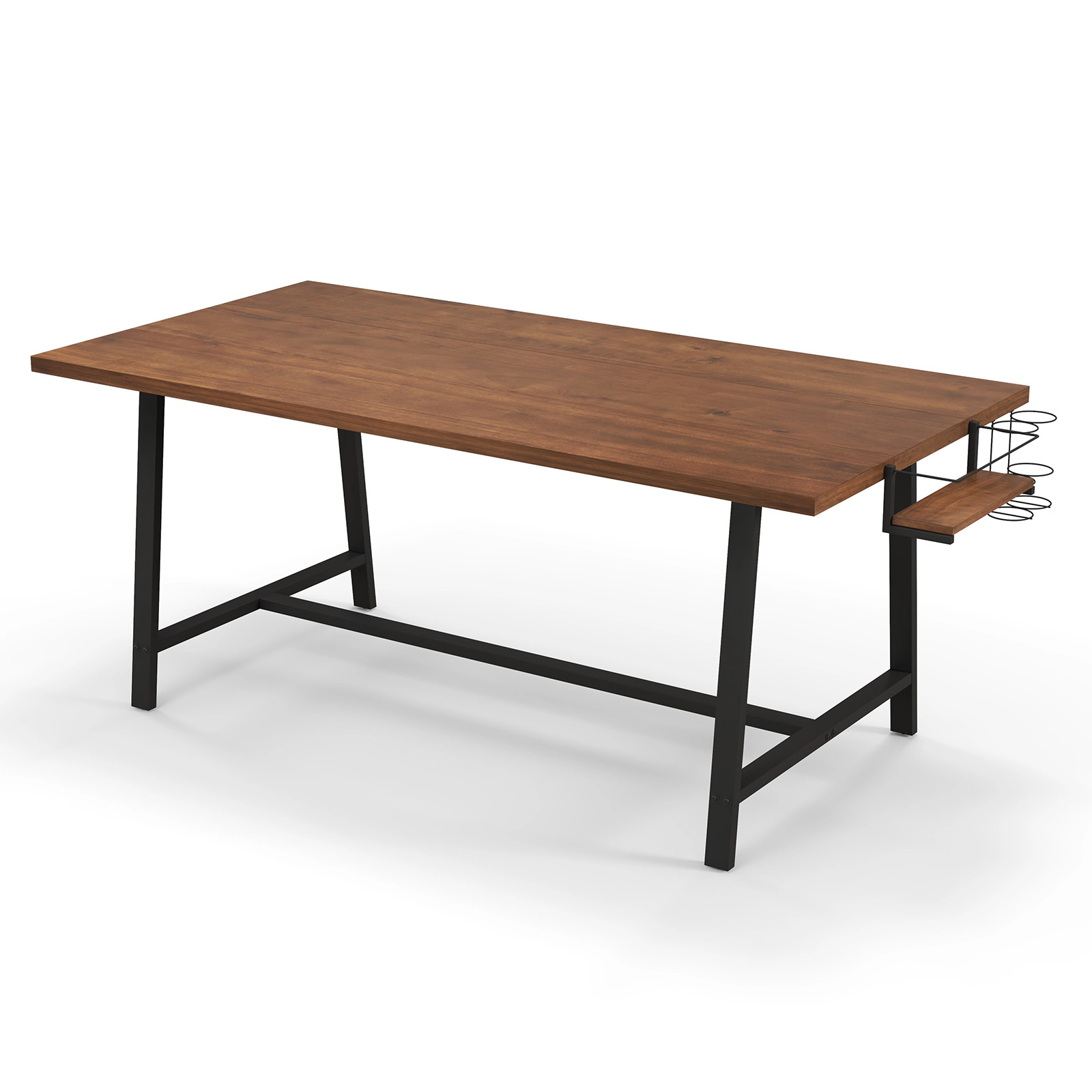 SUGIFT 72-in Rectangular Dining Table with 2-Bottle Wine Rack and Condiment Holder 330-lb Capacity Walnut & Black